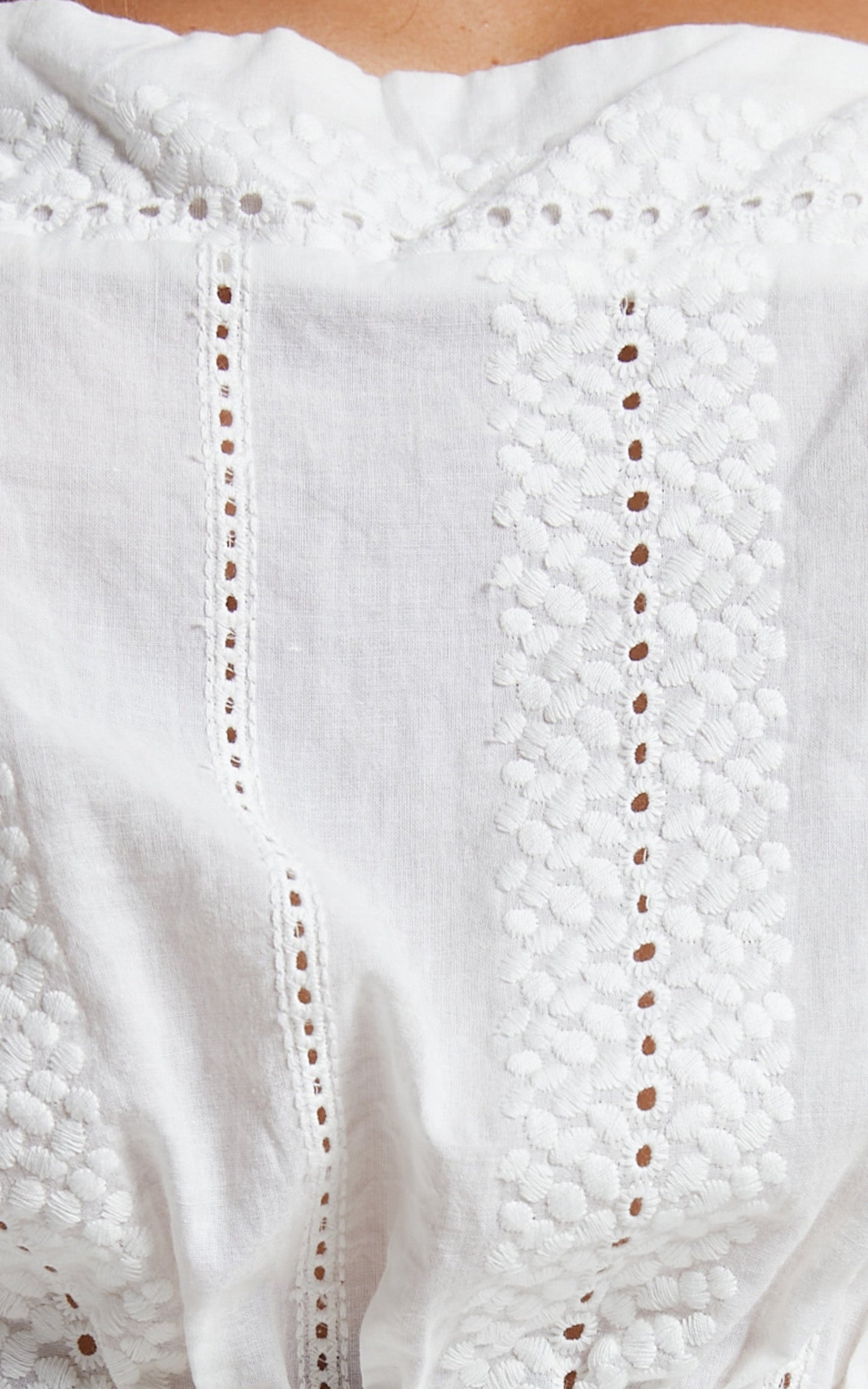 Lanzy Mini Dress - Short Sleeve Square Neck Broderie Dress in White