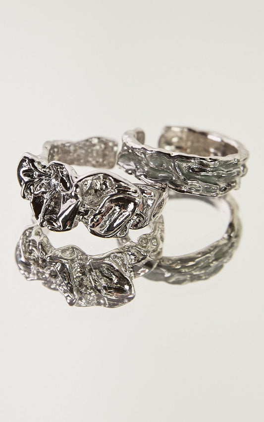 Lara 2 Ring Pack - Textured Ring Set in Silver