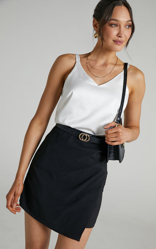 Larra Asymmetrical Pleated Skirt in Black