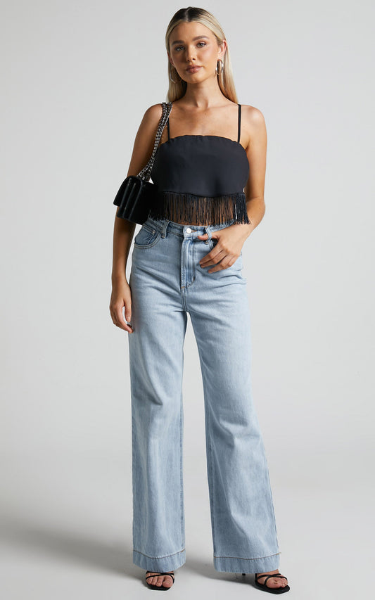 Lassey Cami - Fringe Trim Bandana in Black