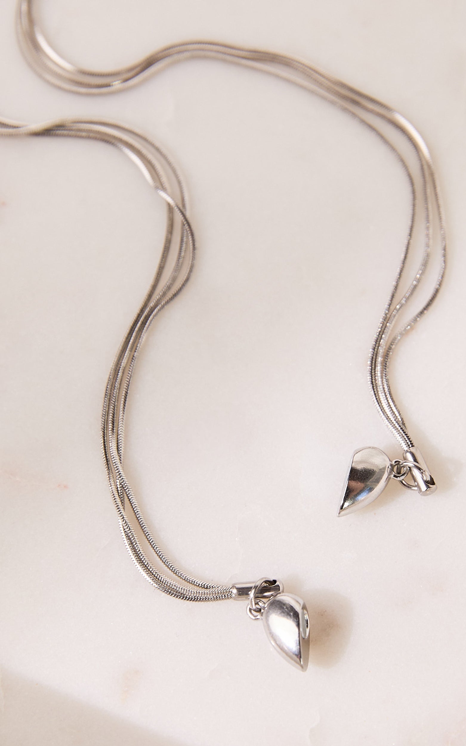 Lauren Necklace - Layered Chain Heart Pendant Necklace in Silver