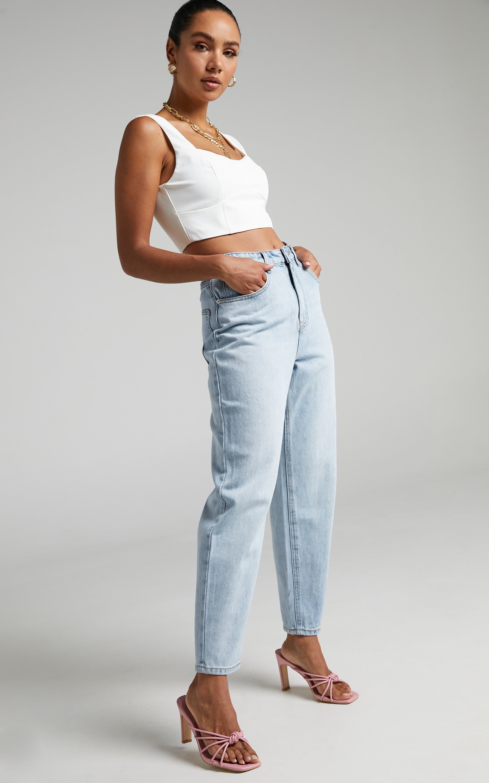 Layla Jeans - High Waisted Recycled Cotton Mom Jeans in Sunday Blue
