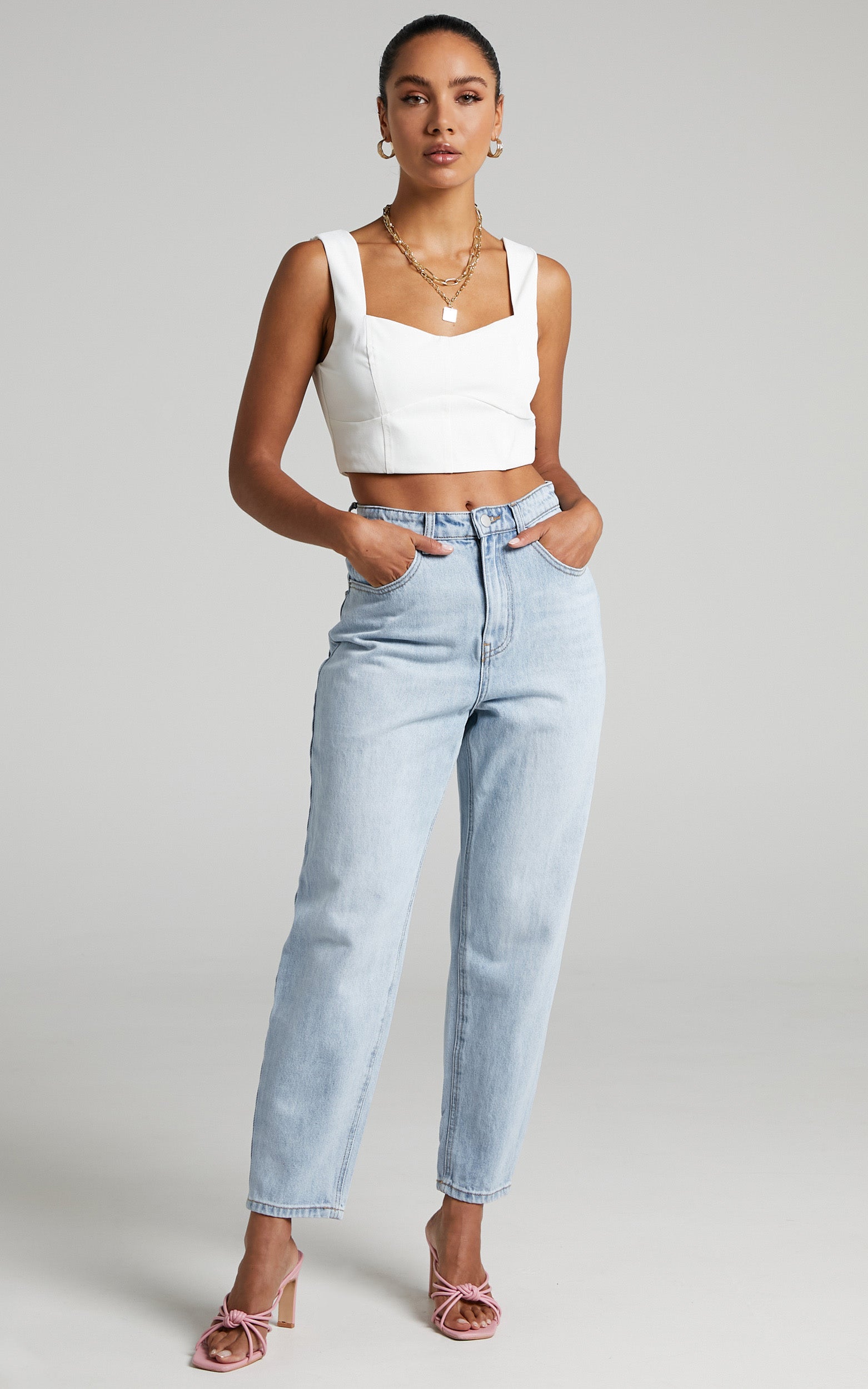 Layla Jeans - High Waisted Recycled Cotton Mom Jeans in Sunday Blue