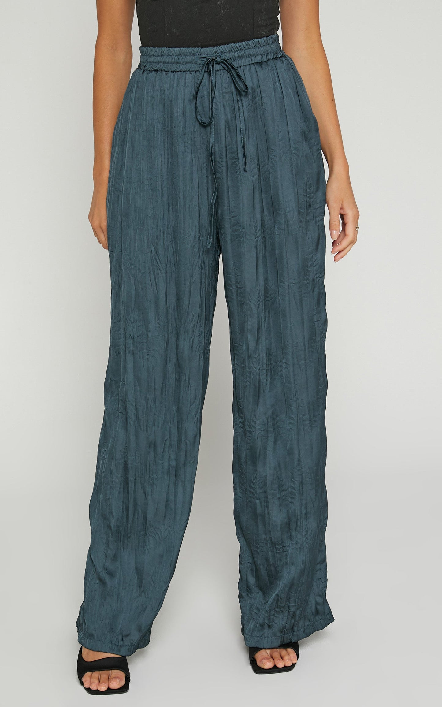 Lazzy Pants - Elasticated Waist Crinkle Pants in Petrol