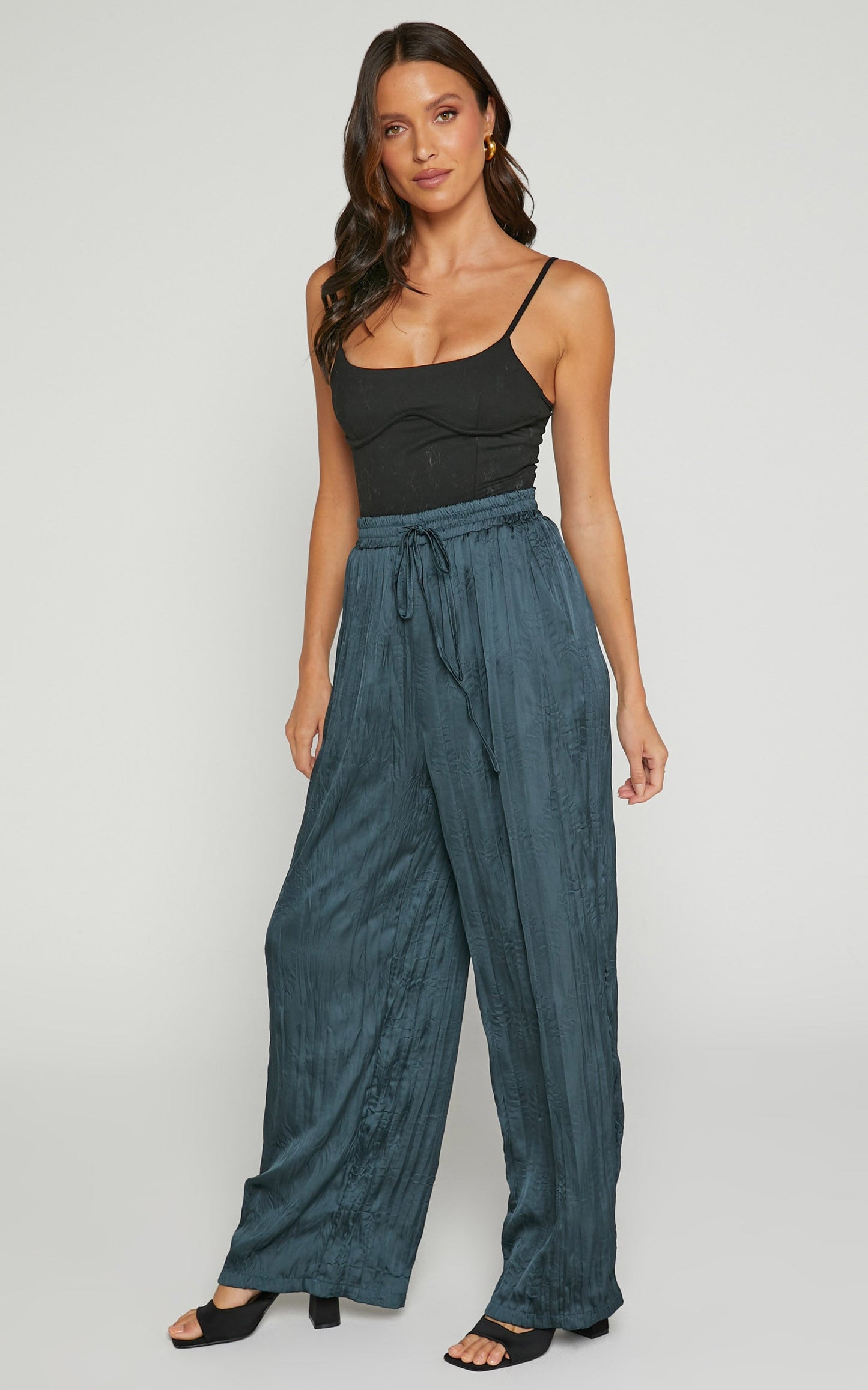 Lazzy Pants - Elasticated Waist Crinkle Pants in Petrol