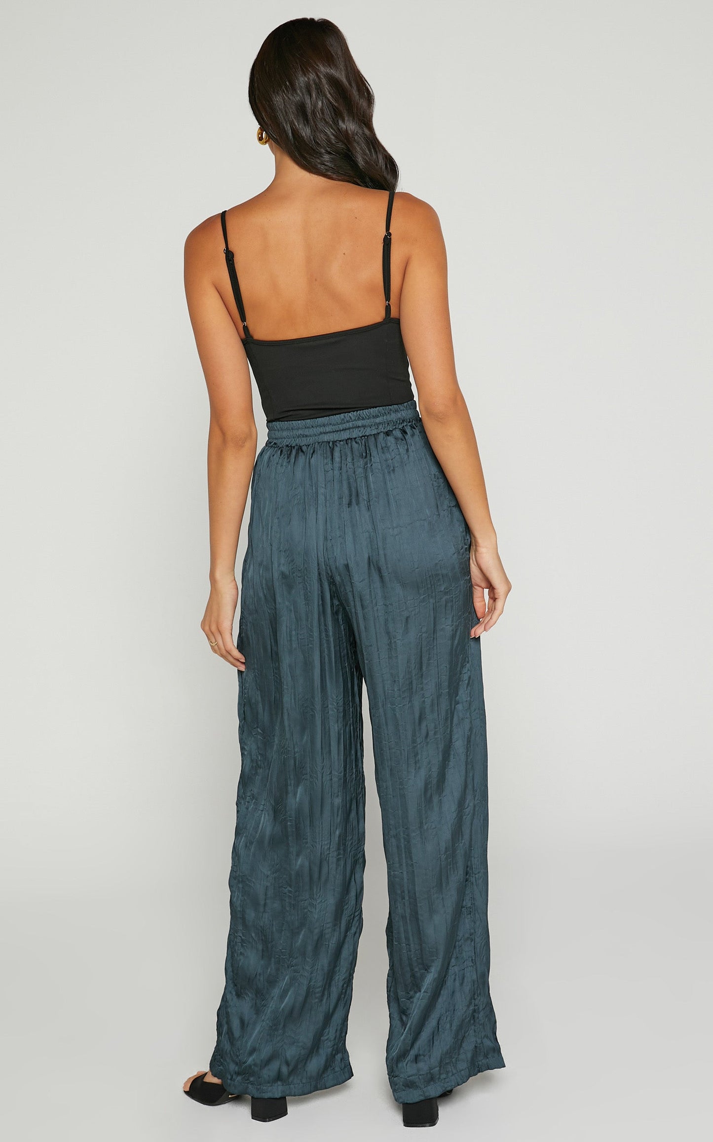 Lazzy Pants - Elasticated Waist Crinkle Pants in Petrol