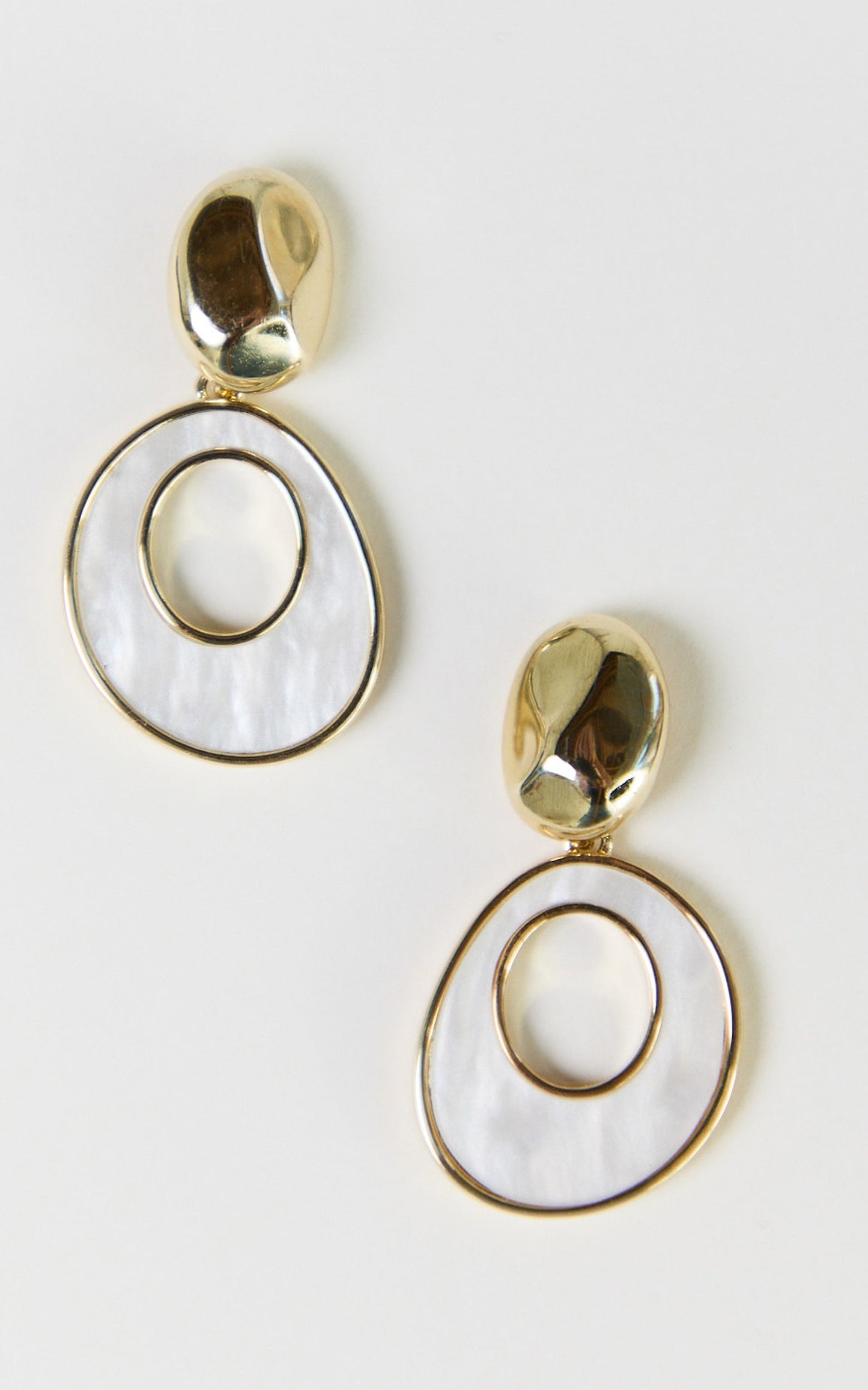 Leah Earrings - Pearl Drop Oval Earrings in Gold