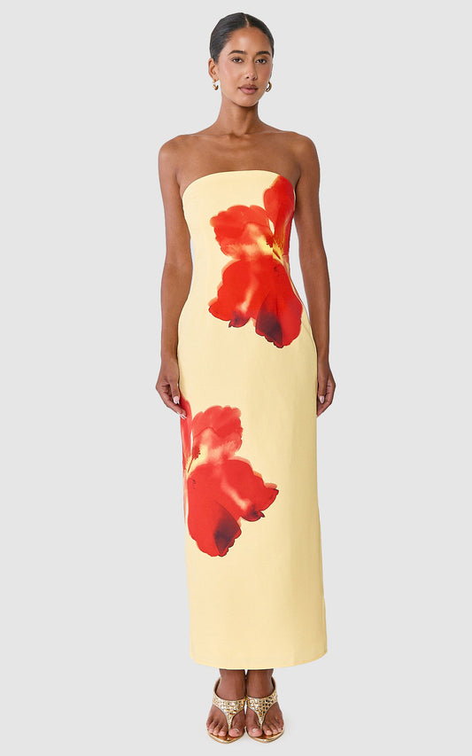 Leah Maxi Dress - Strapless Placement Floral Print Dress in Floral Emberlight