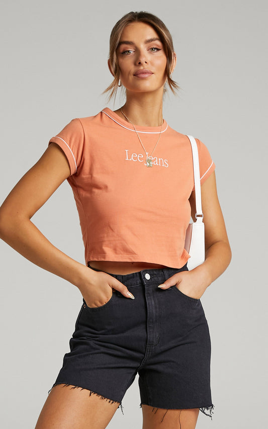 Lee - Piped Baby Tee in Coral gold