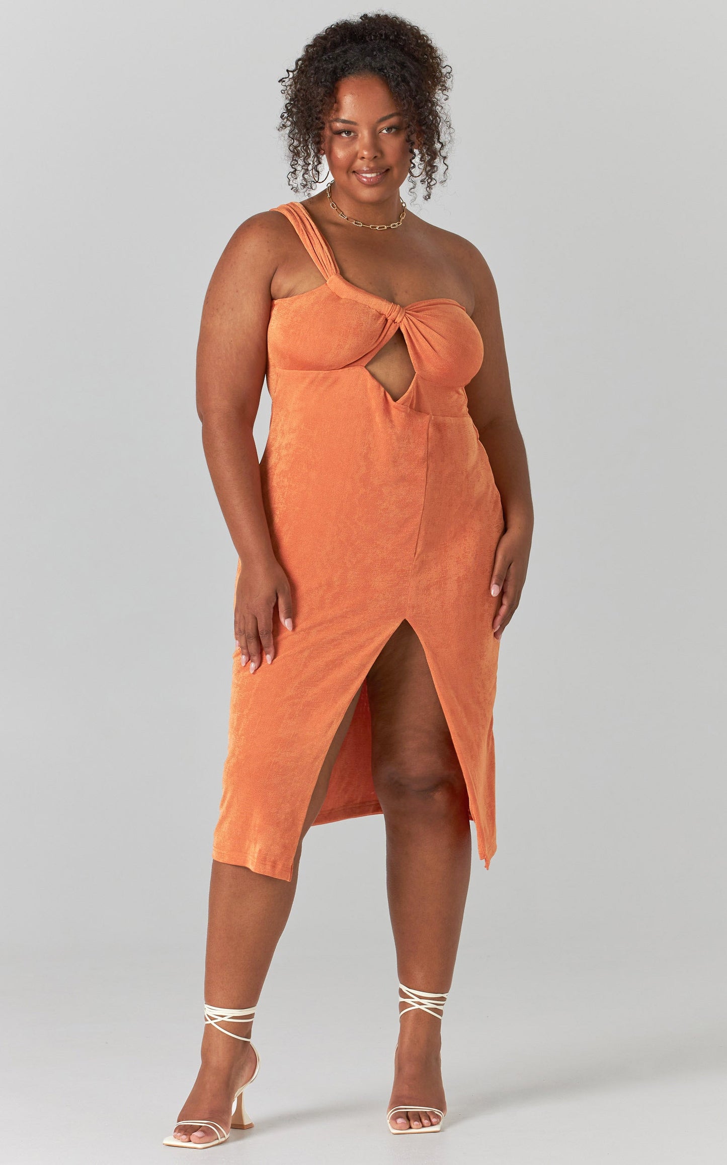Leif Asymetrical Neckline Dress in Orange