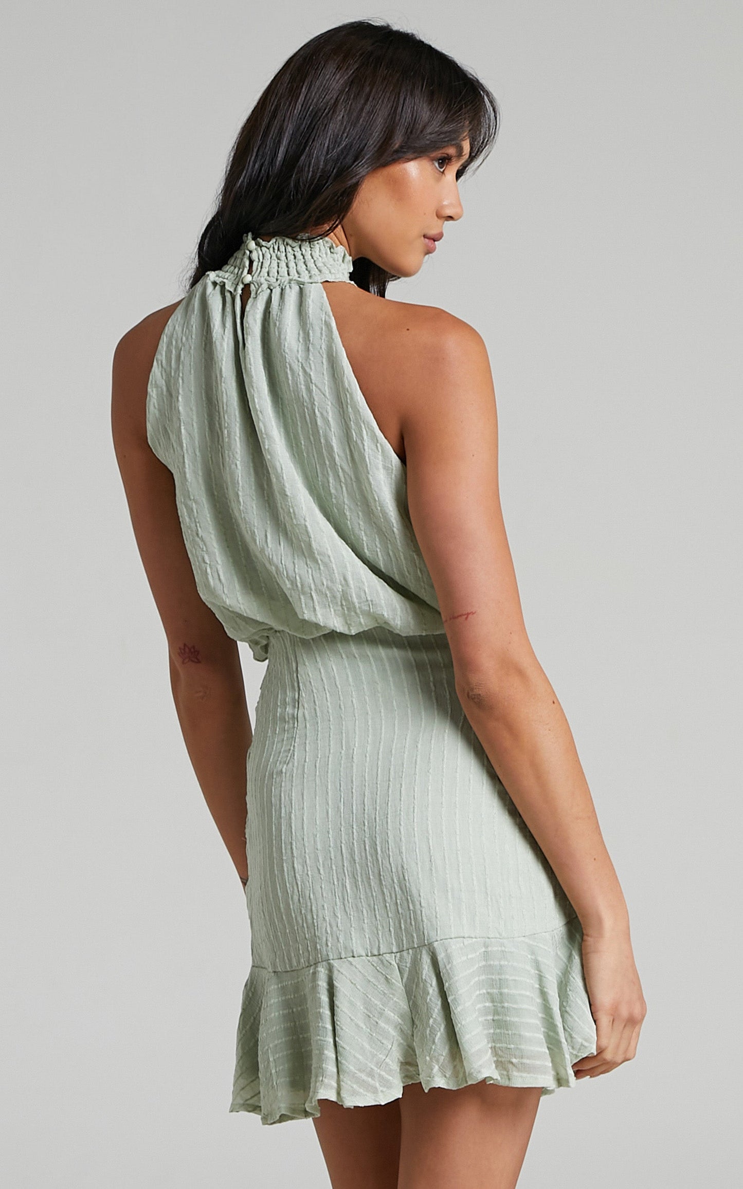 Leiko Halter Neck Mini Dress in Sage