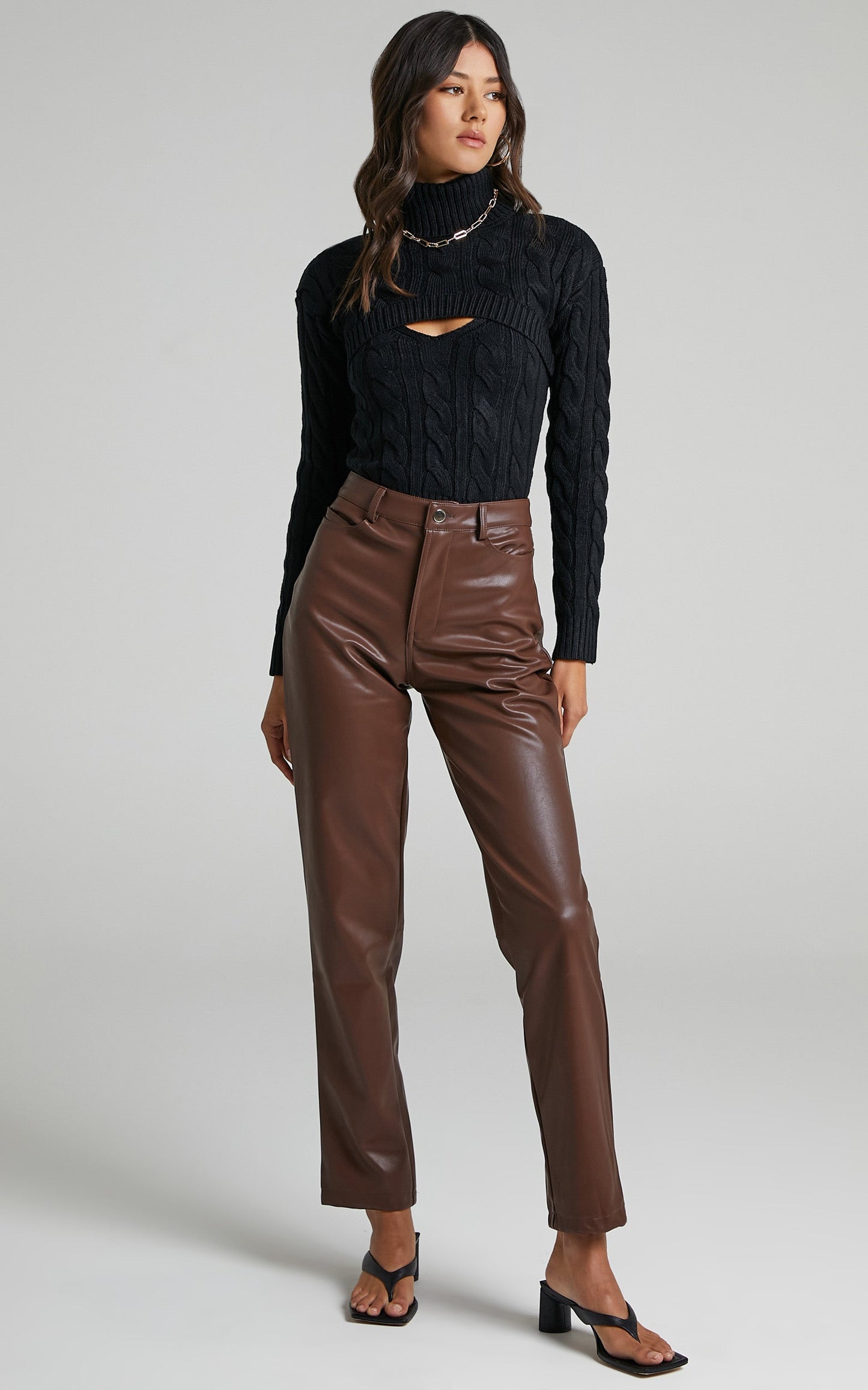 Leillia Top - Cutout Cable Knit Top in Black