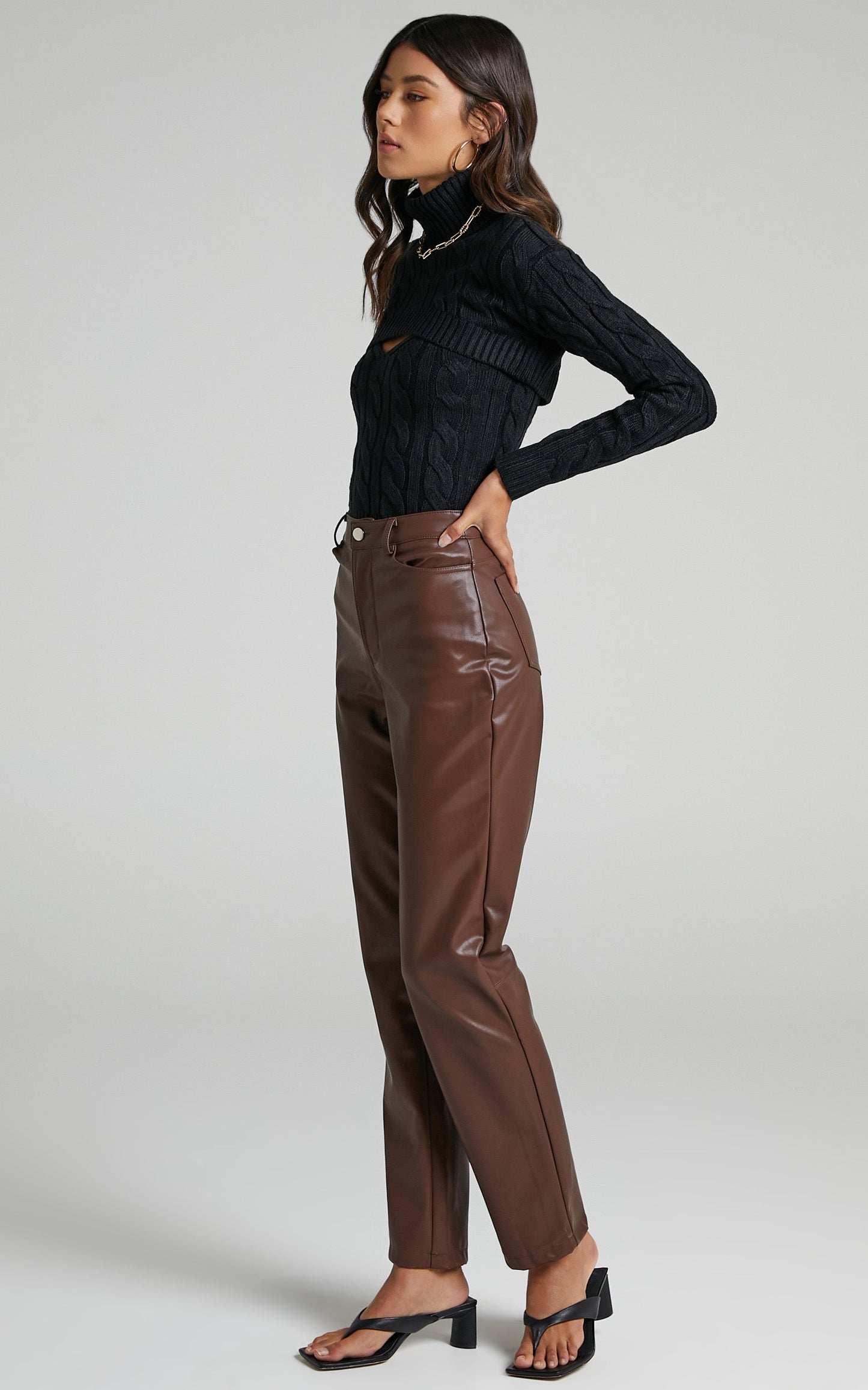 Leillia Top - Cutout Cable Knit Top in Black