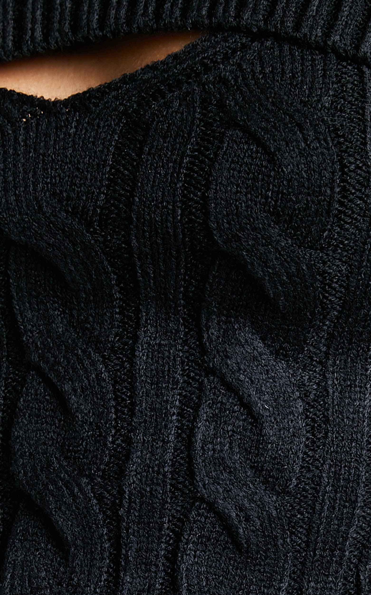 Leillia Top - Cutout Cable Knit Top in Black