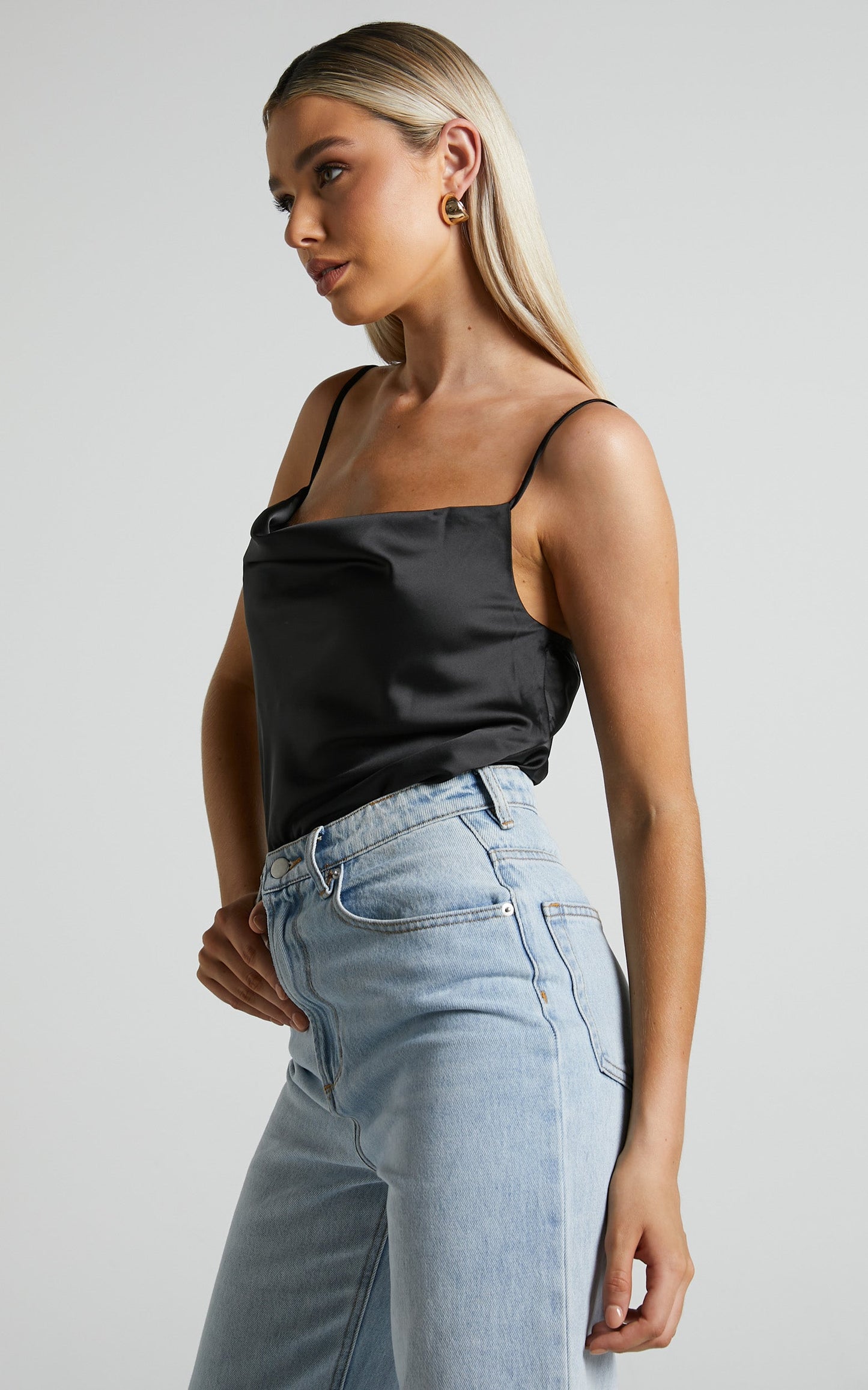 Lenore Bodysuit - Cowl Neck Bodysuit in Black