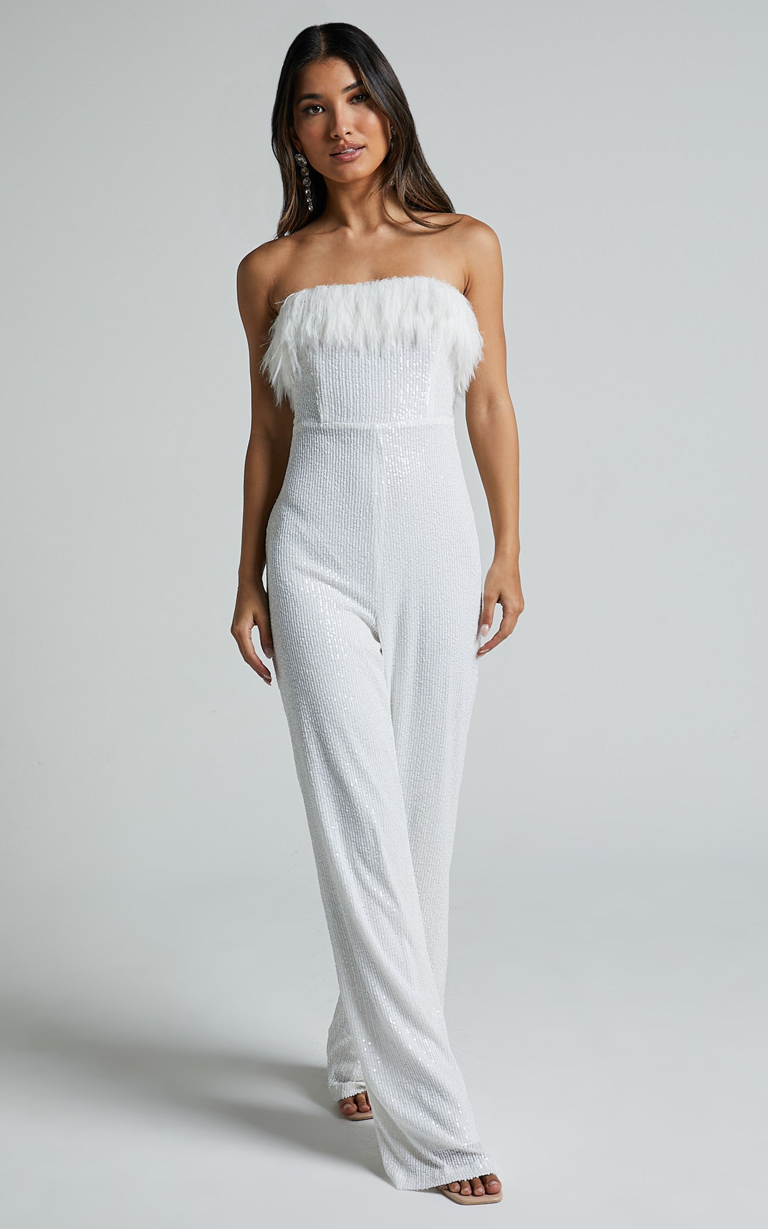 Leonora Jumpsuit - Strapless Straight Leg Jumpsuit in White