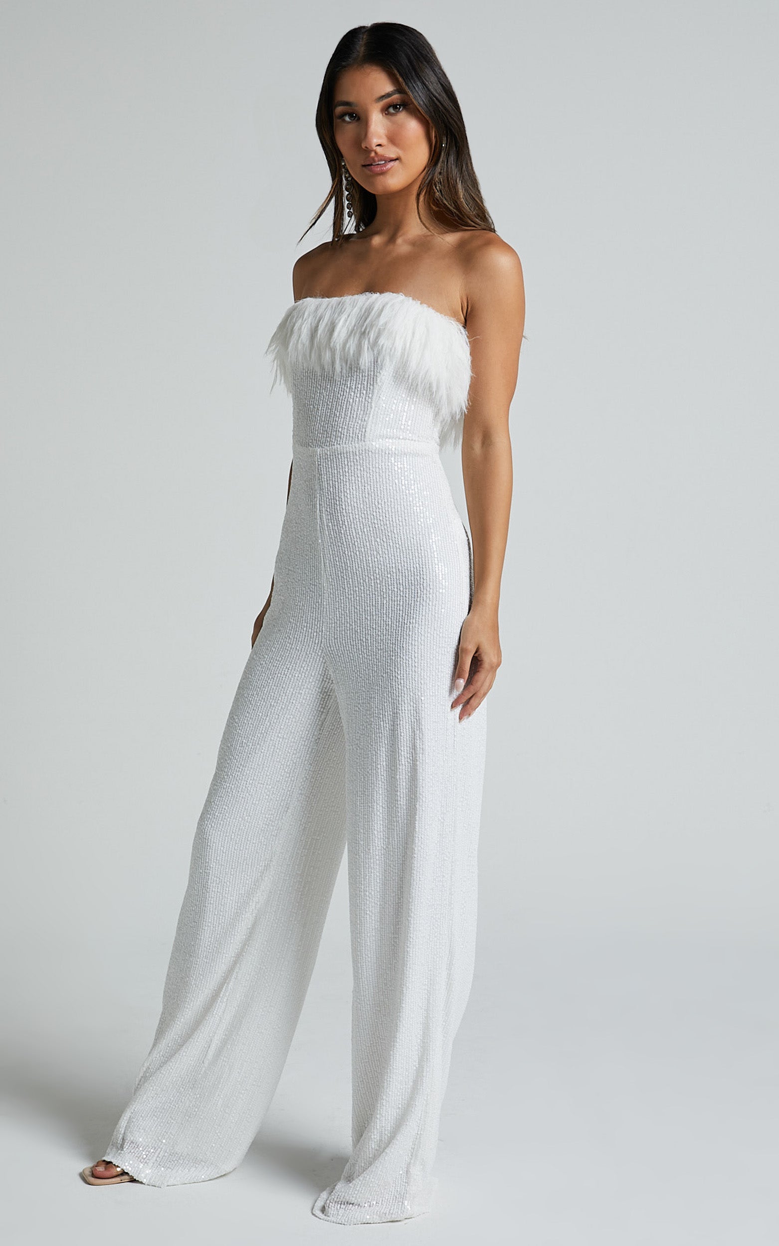 Leonora Jumpsuit - Strapless Straight Leg Jumpsuit in White