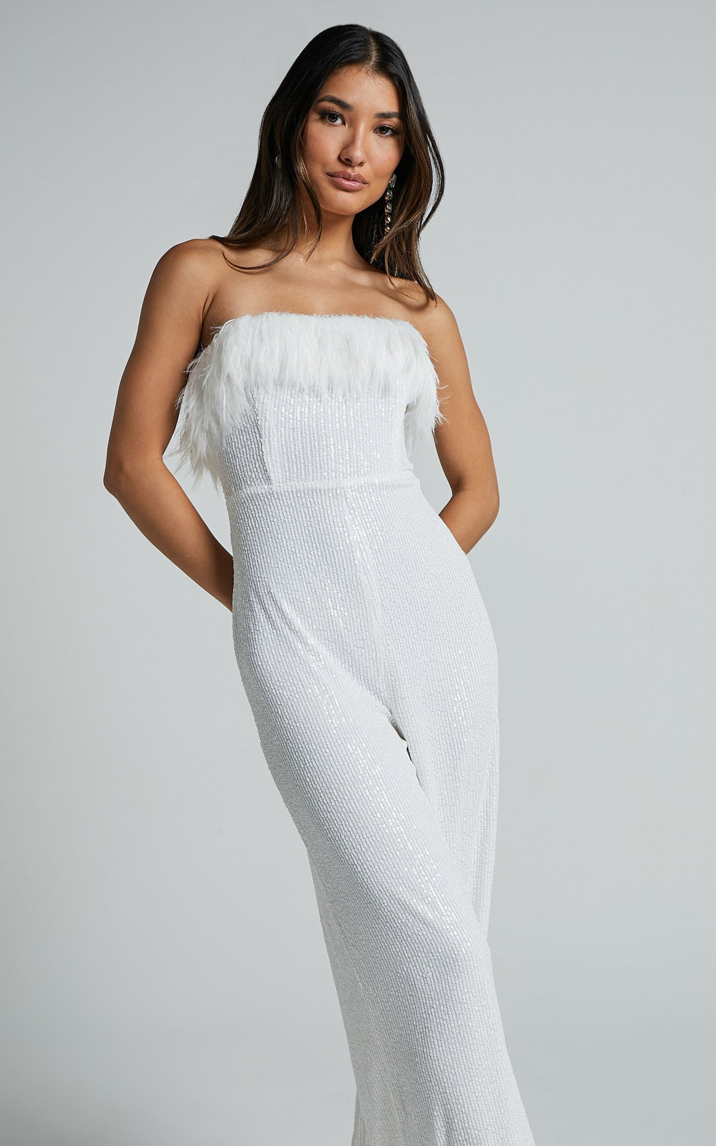 Leonora Jumpsuit - Strapless Straight Leg Jumpsuit in White