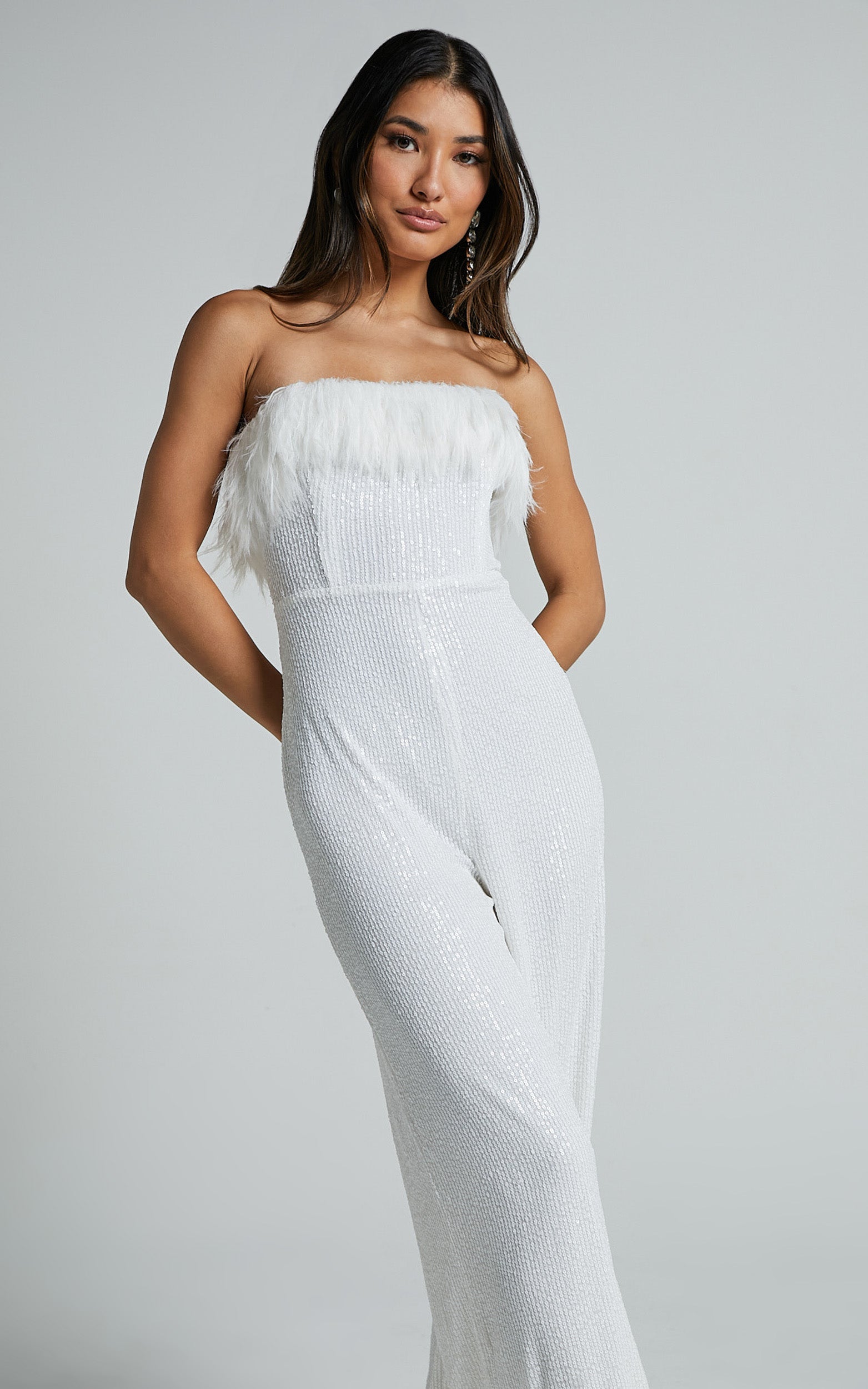 Leonora Jumpsuit - Strapless Straight Leg Jumpsuit in White