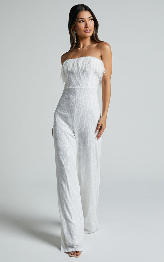 Leonora Jumpsuit - Strapless Straight Leg Jumpsuit in White