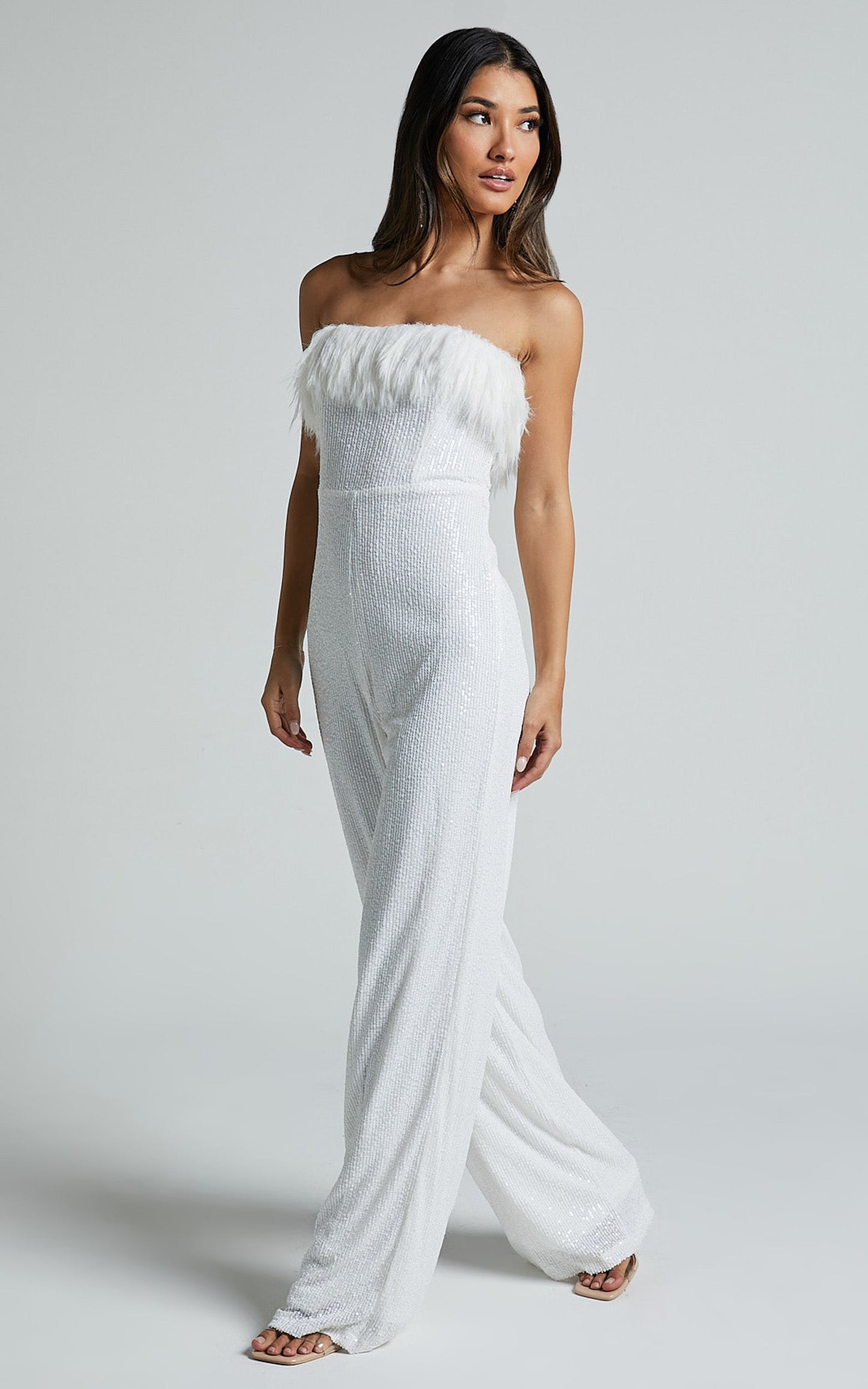Leonora Jumpsuit - Strapless Straight Leg Jumpsuit in White