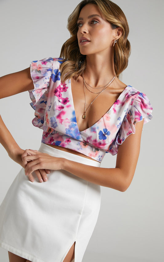 Lets Mingle Top in Blur Floral