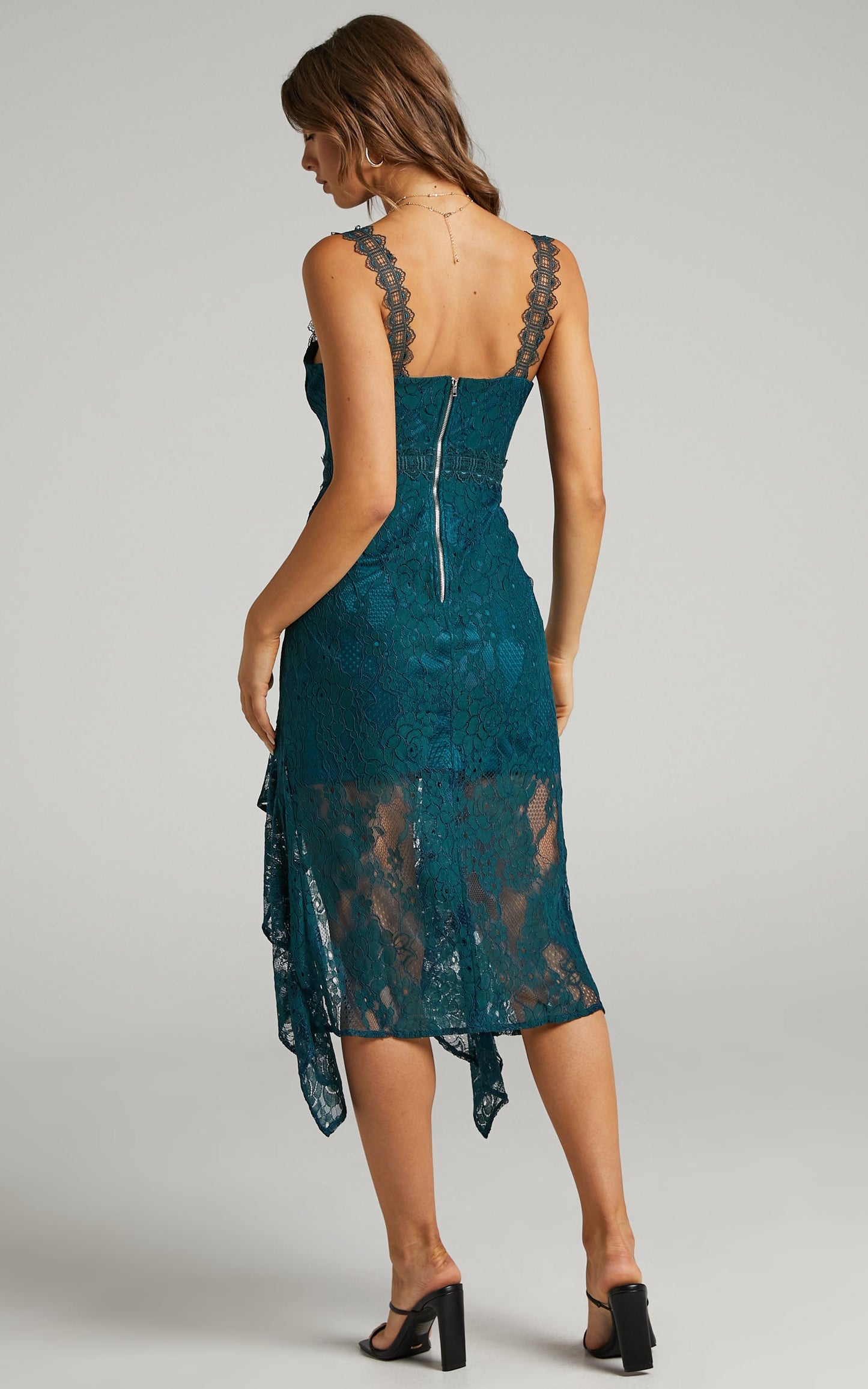 Leurah Midi Dress - Sweetheart Asymmetric Dress in Emerald