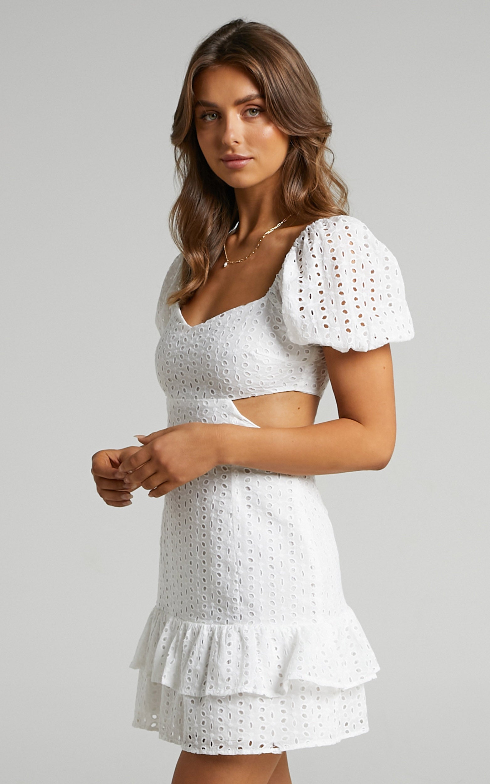 Levieth Mini Embroidery Dress in White