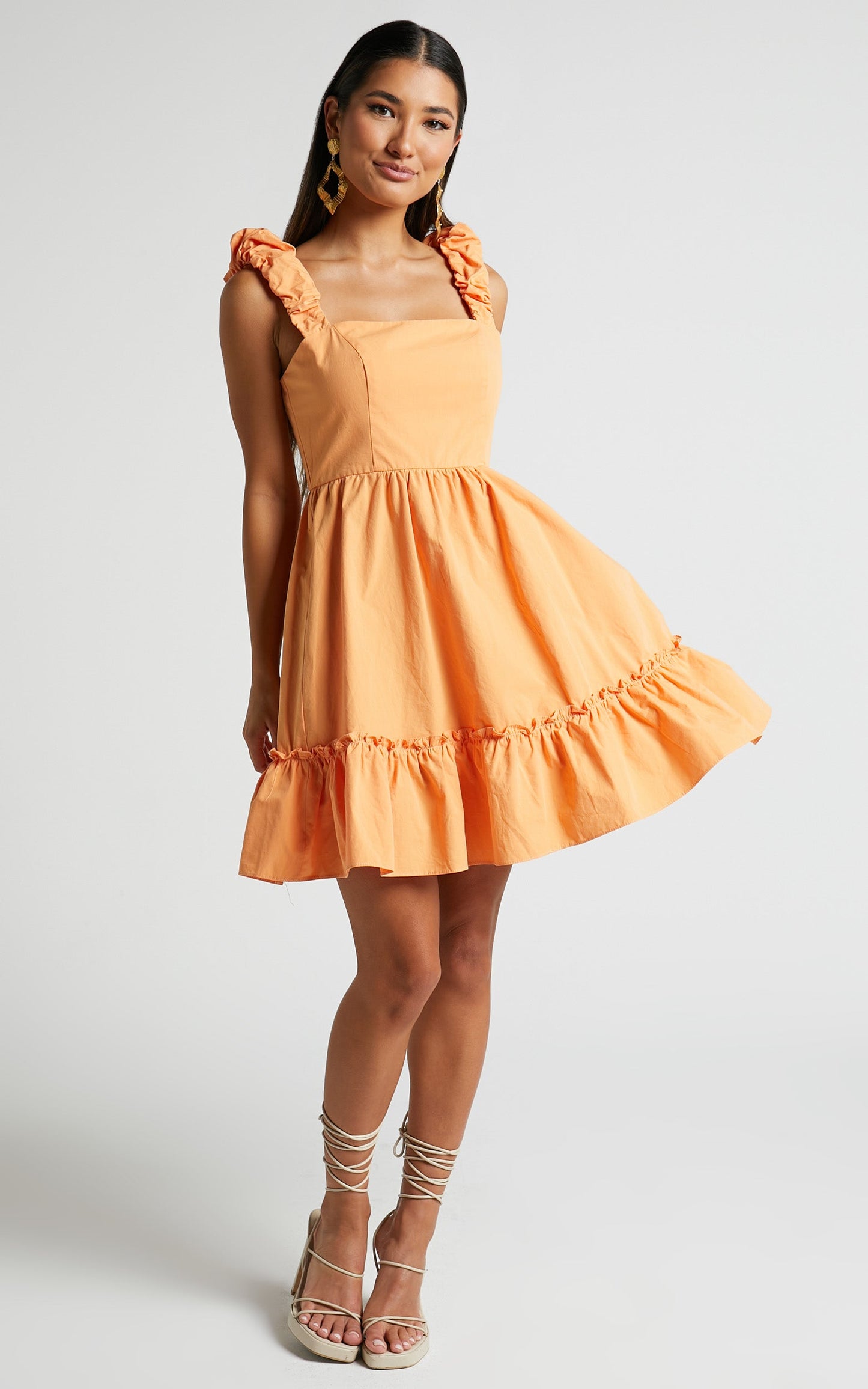 Levona Mini Dress - Puff Shoulder Dress in Orange