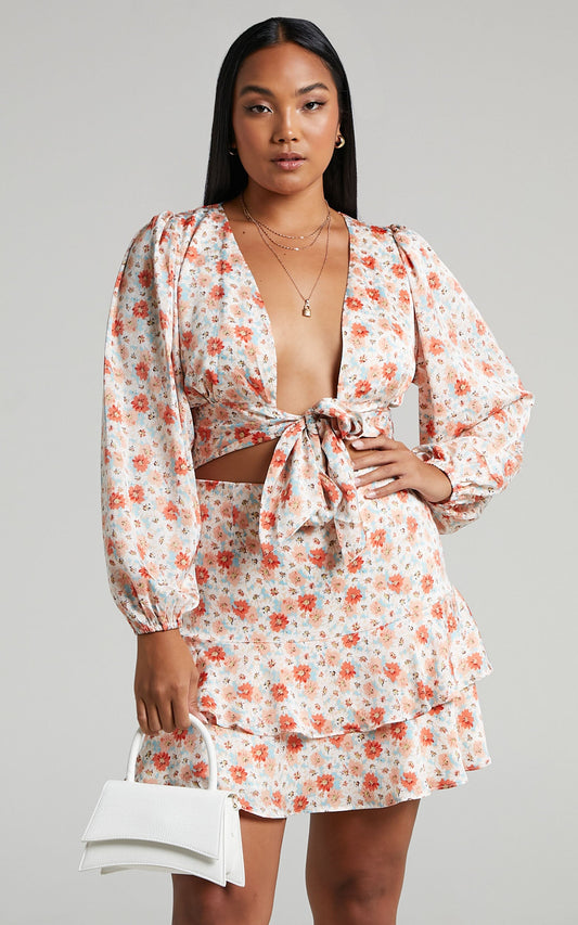 Lhouise Crop Top and Mini Skirt Two Piece Set in Coral