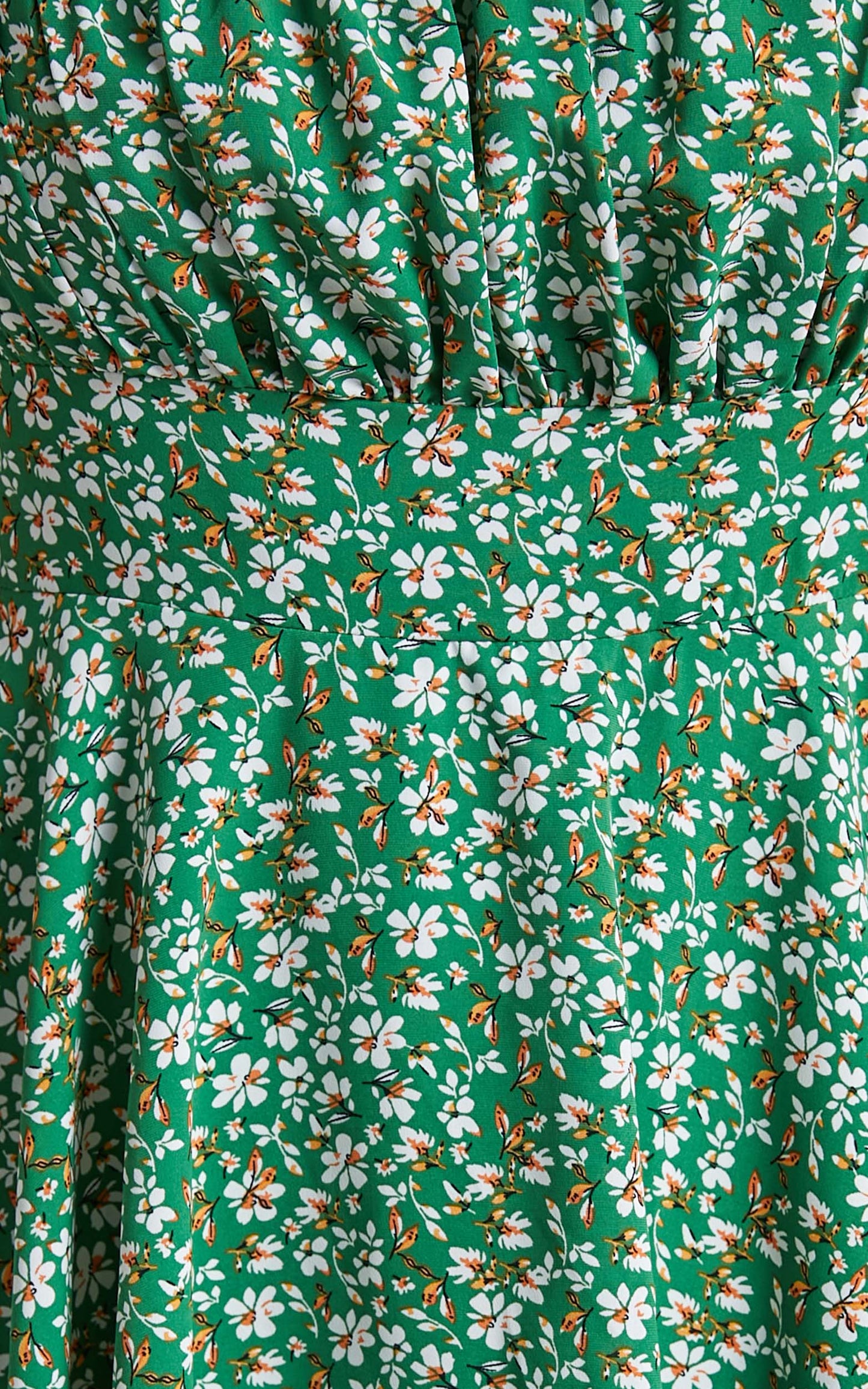 Liahna Mini Dress - Ruched Bust Tie Shoulder A-Line Dress in Green Floral