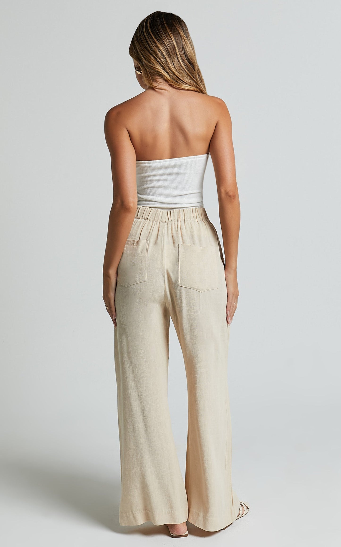 Lian Pants - Linen High Waisted Pocket Detail Pants in Cream