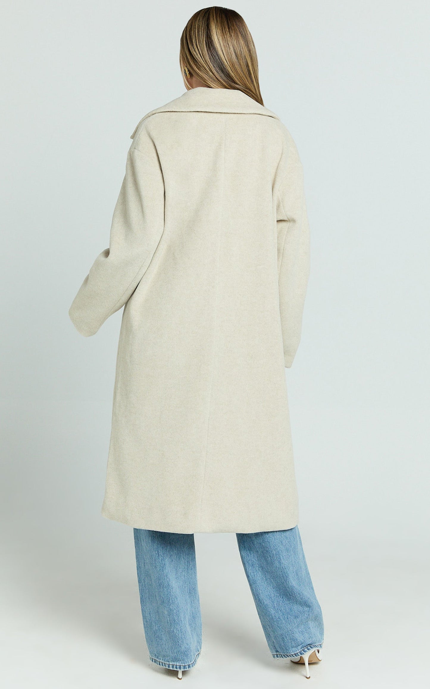 Libee Coat - Double Breasted Longline Coat in Oatmeal