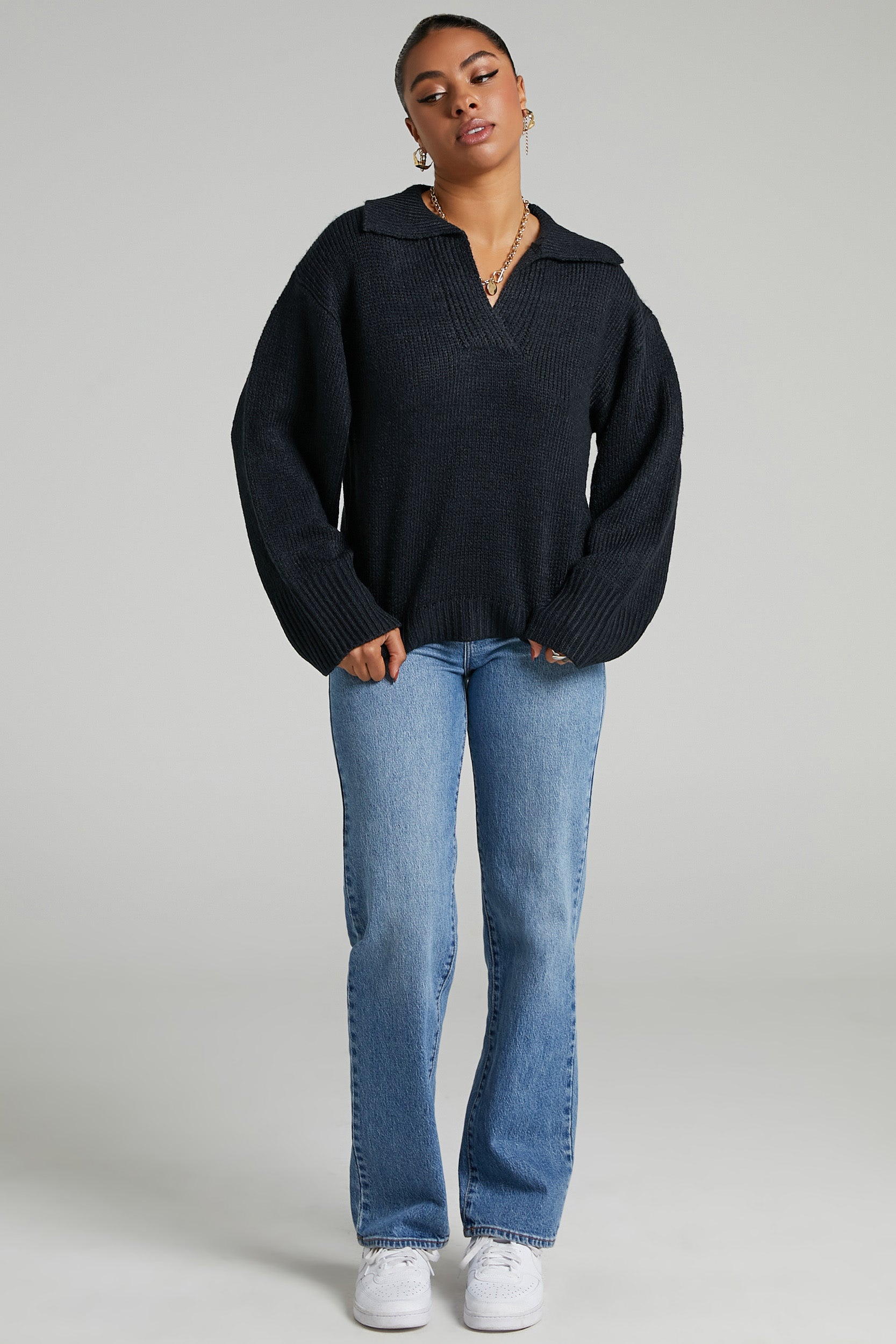 Lila Collared Knit Jumper in Black