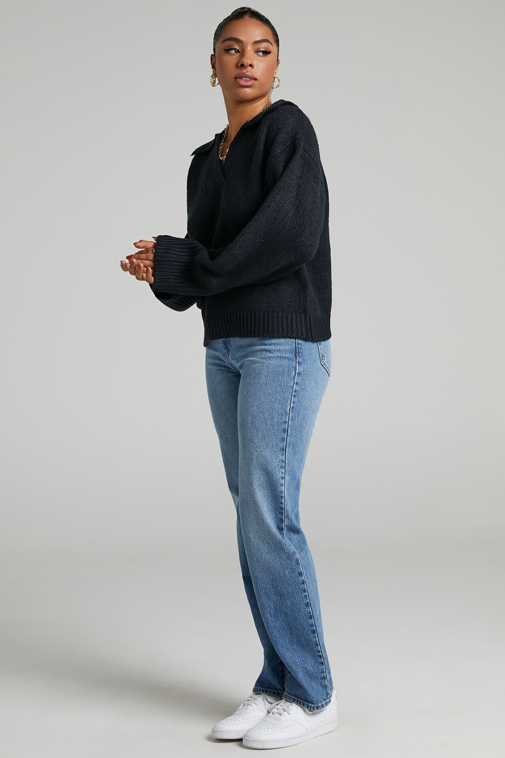 Lila Collared Knit Jumper in Black