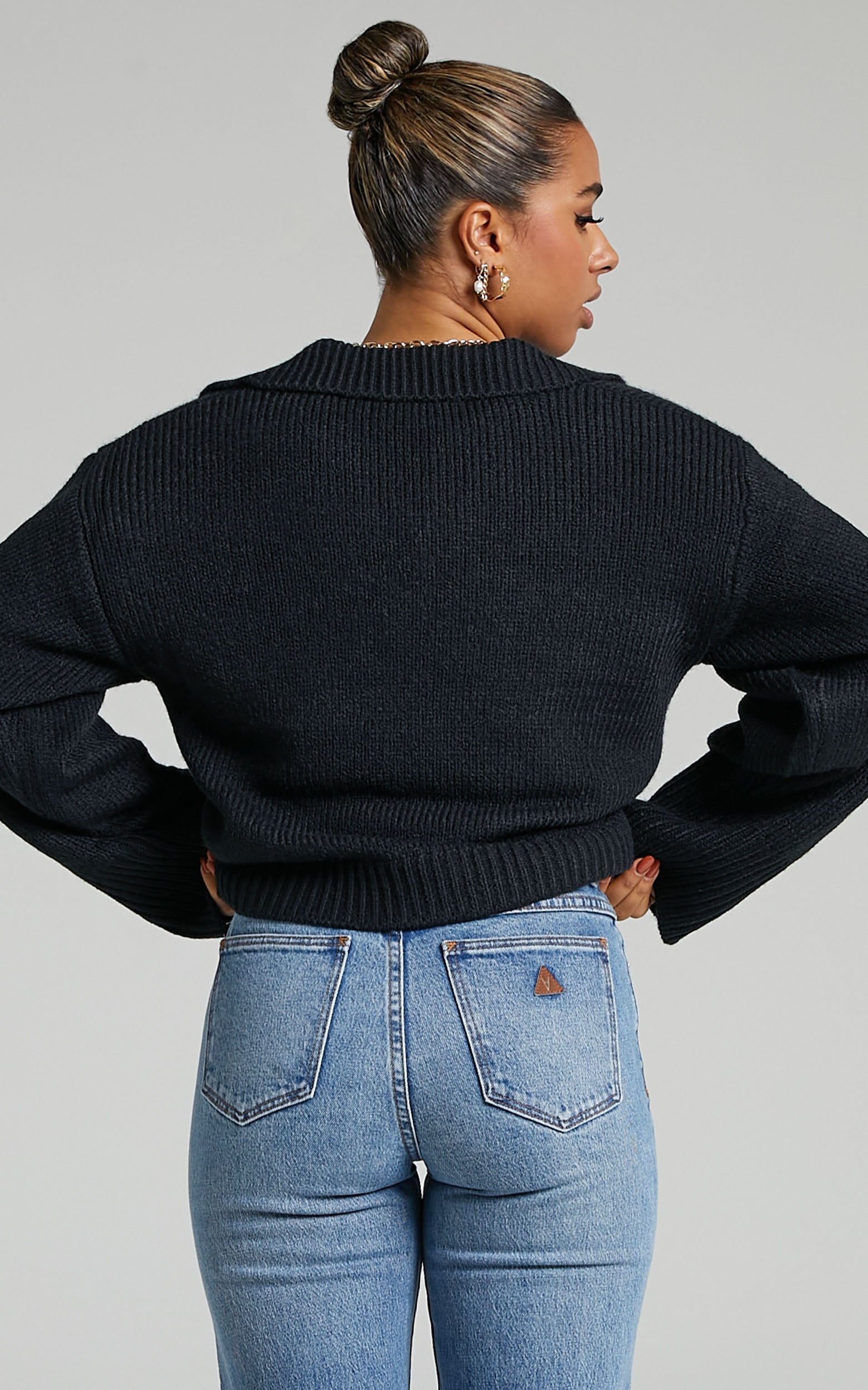 Lila Collared Knit Jumper in Black