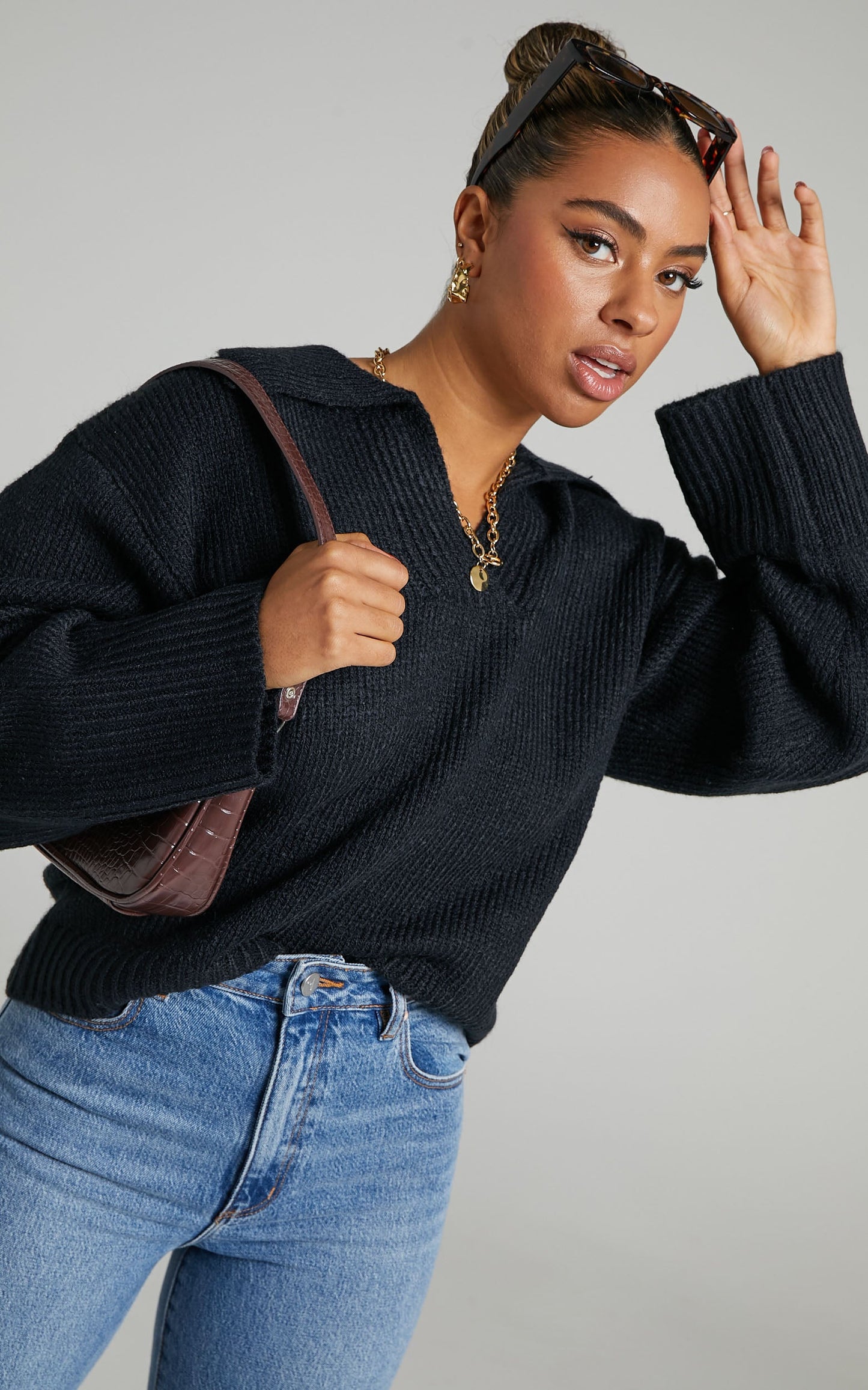 Lila Collared Knit Jumper in Black