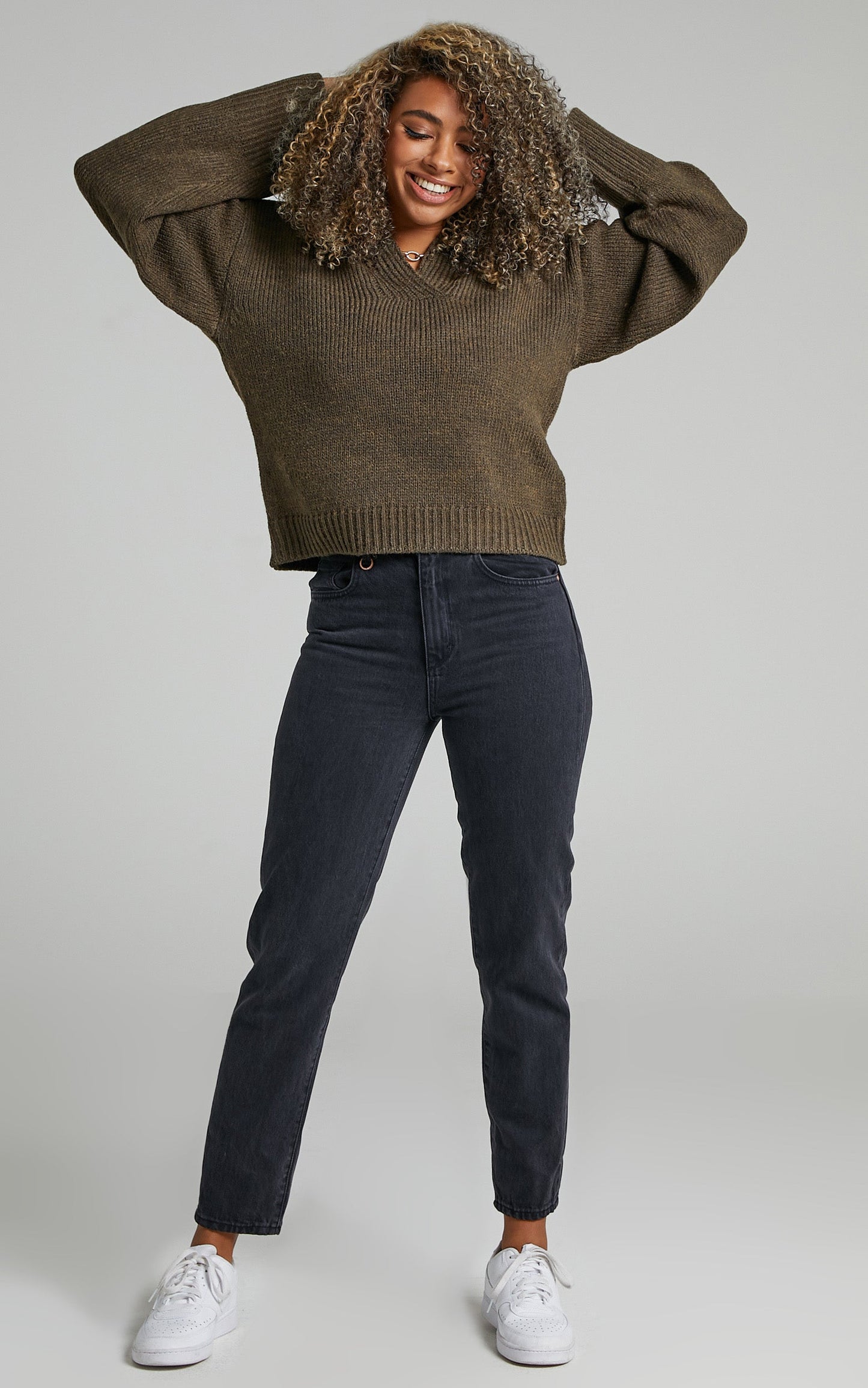 Lila Collared Knit Jumper in Moss Green