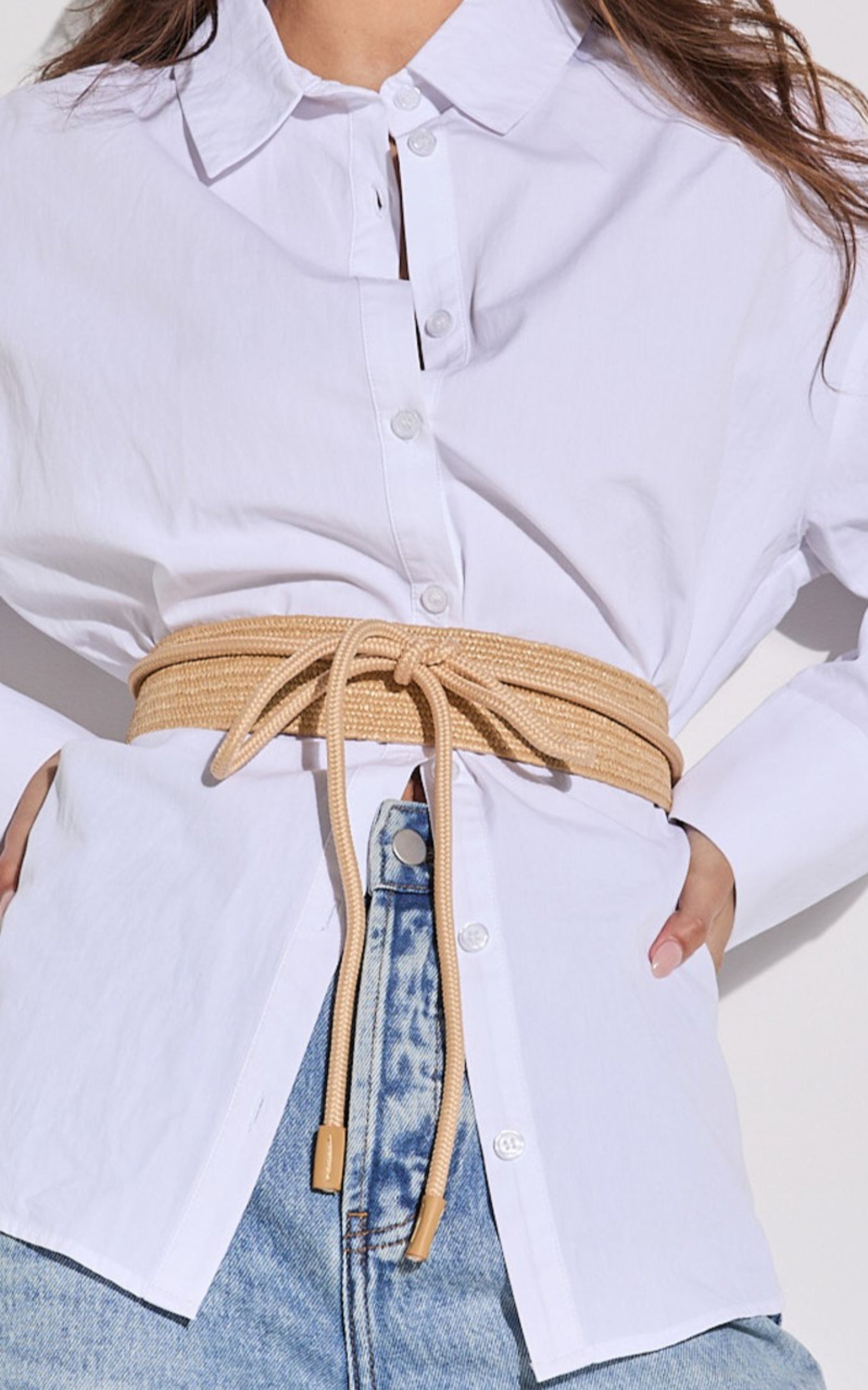 Lilibeth Belt - Wide Rattan Tie Up Detail Waist Belt in Natural