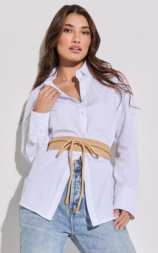 Lilibeth Belt - Wide Rattan Tie Up Detail Waist Belt in Natural