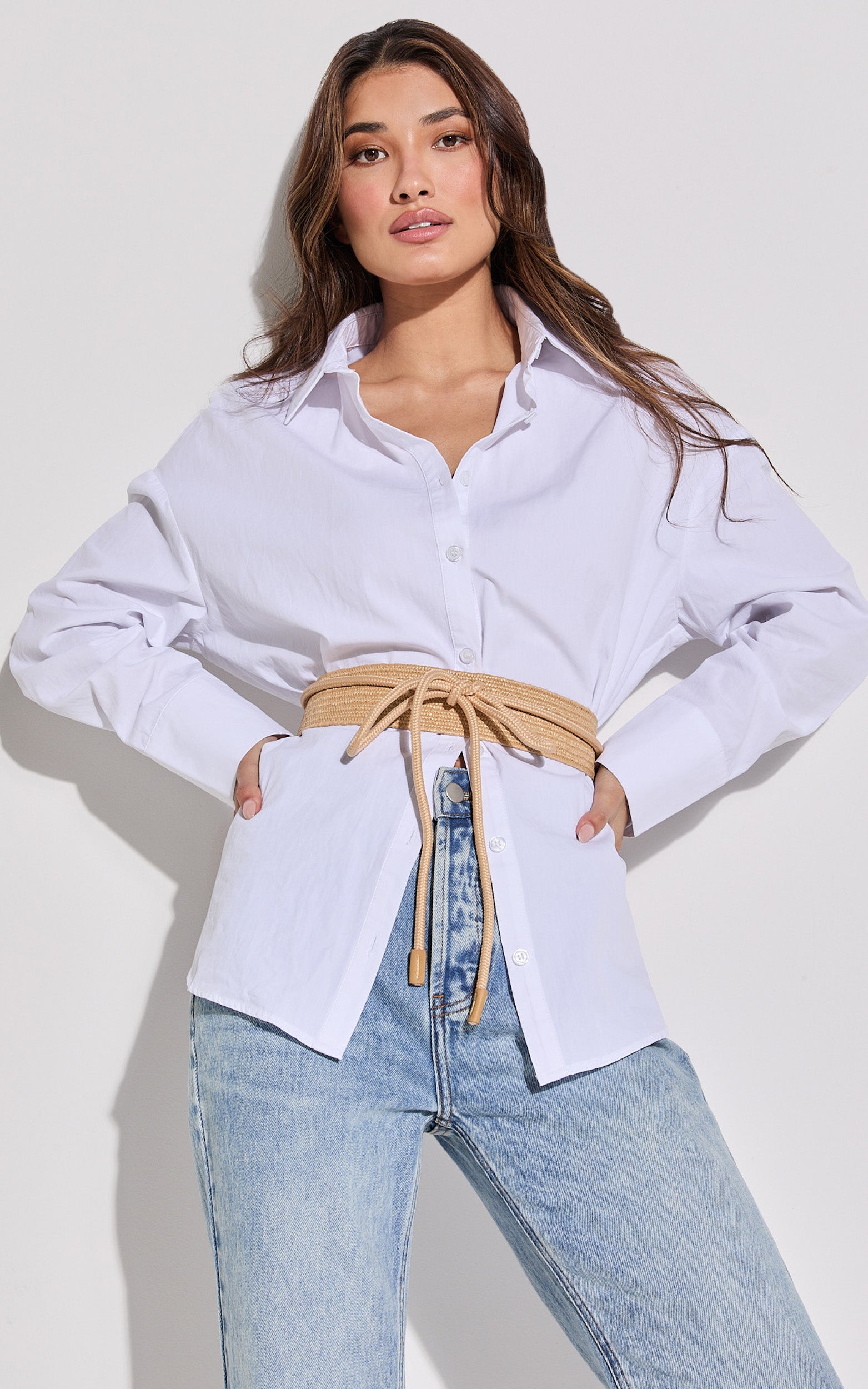 Lilibeth Belt - Wide Rattan Tie Up Detail Waist Belt in Natural