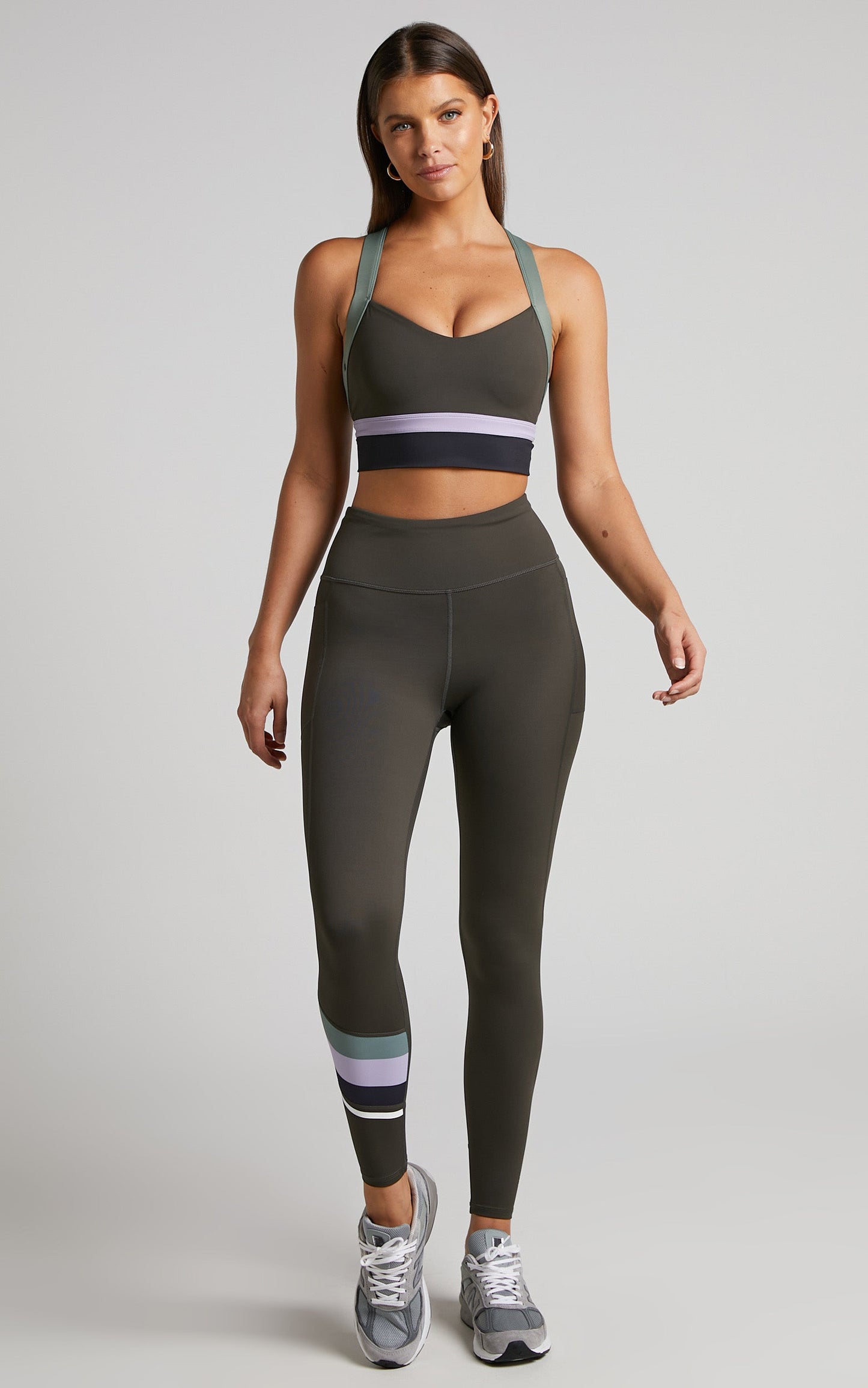Lilybod - Empire Bra in Black Olive, Soft Lilac, Lentil & Black