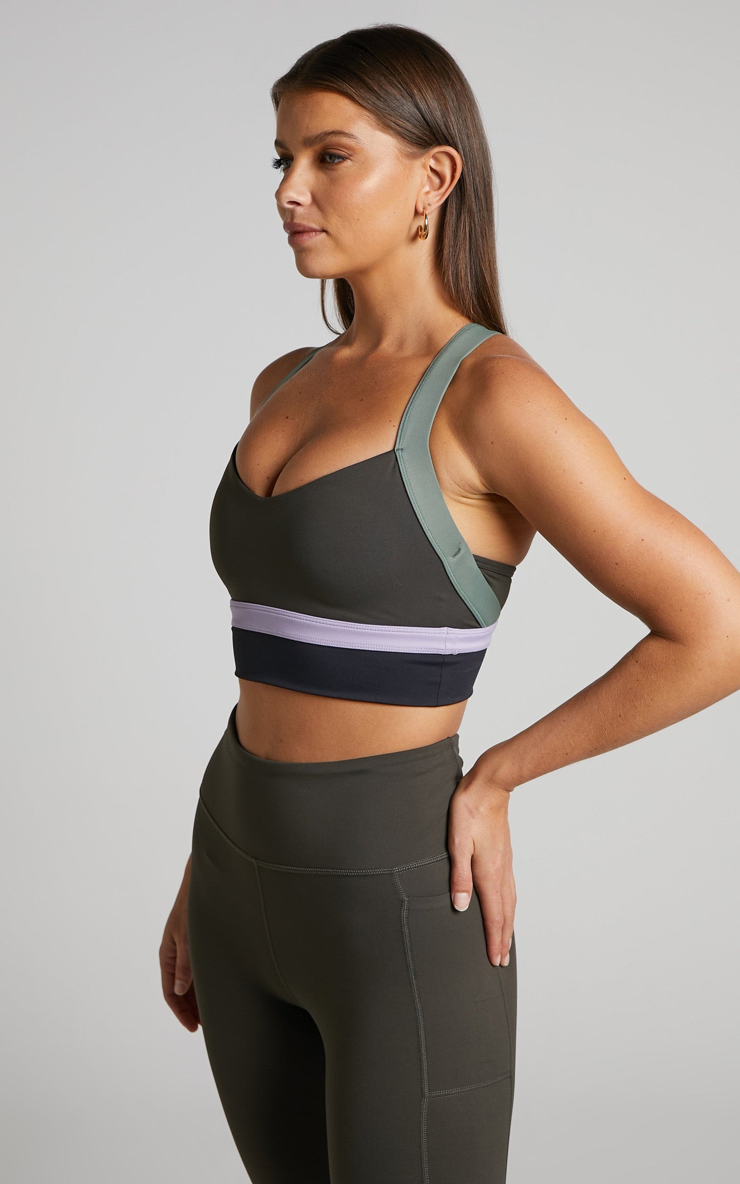 Lilybod - Empire Bra in Black Olive, Soft Lilac, Lentil & Black
