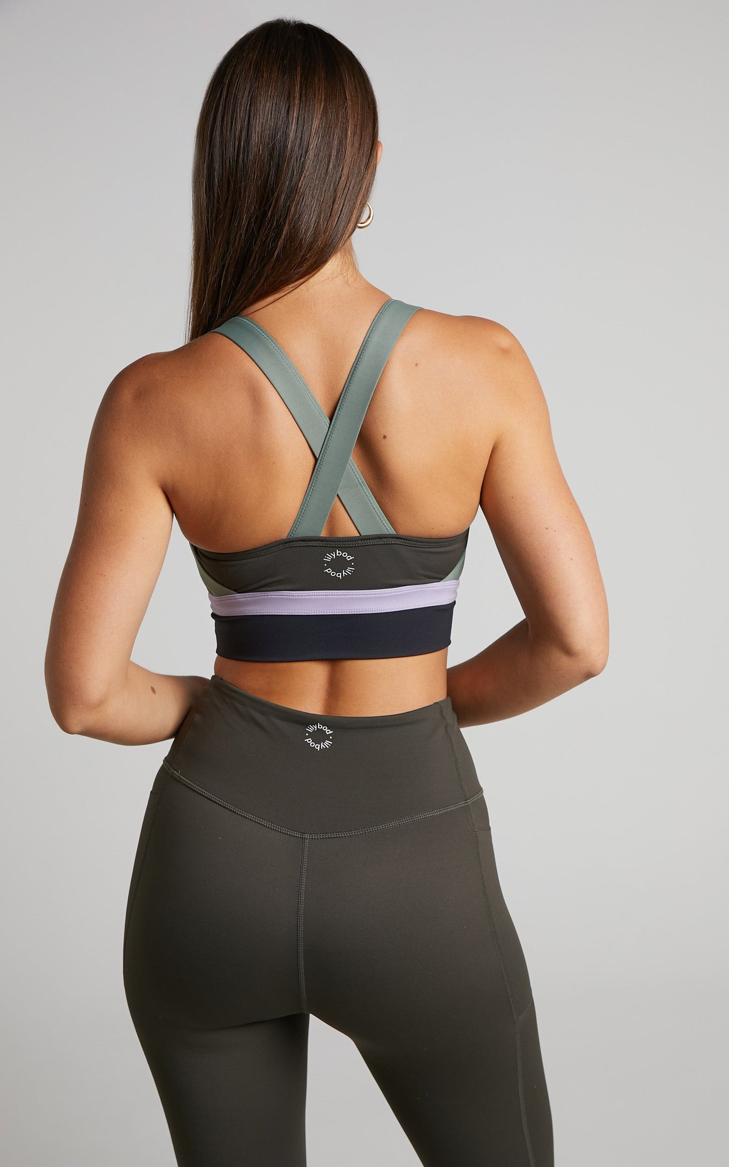 Lilybod - Empire Bra in Black Olive, Soft Lilac, Lentil & Black