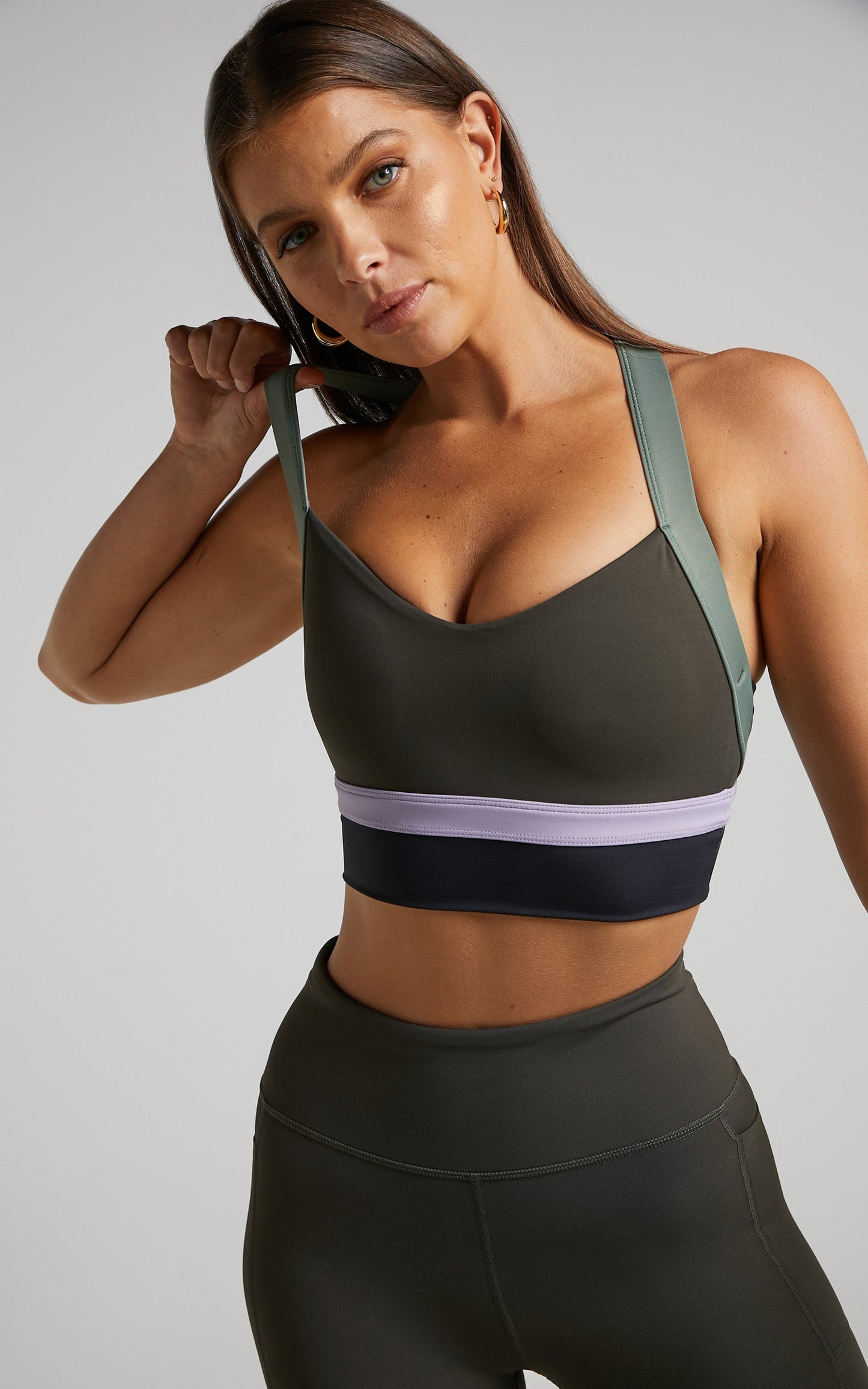 Lilybod - Empire Bra in Black Olive, Soft Lilac, Lentil & Black