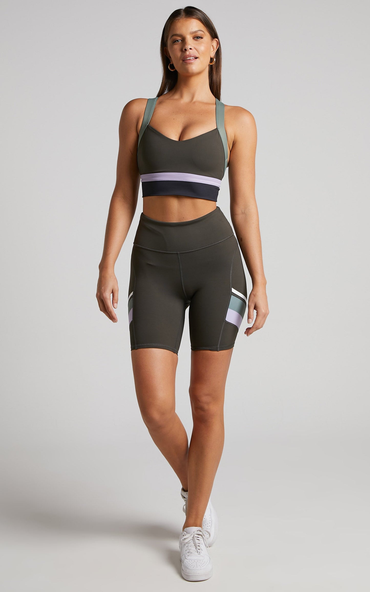 Lilybod - Tilly Bike Short in Black Olive, Soft Lilac, Lentil & Black