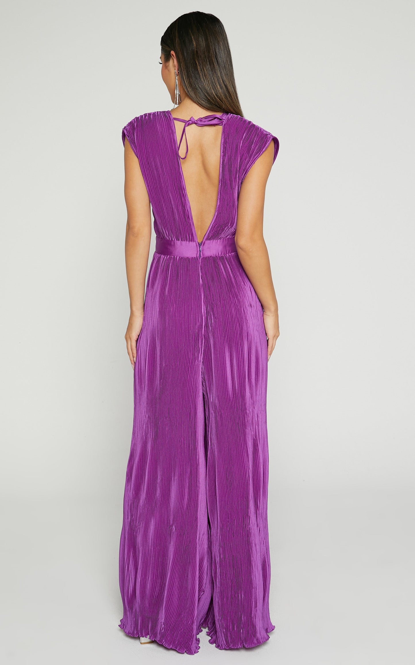 Lina Jumpsuit - Plunge Neck Pleated Wide Leg Jumpsuit in Orchid