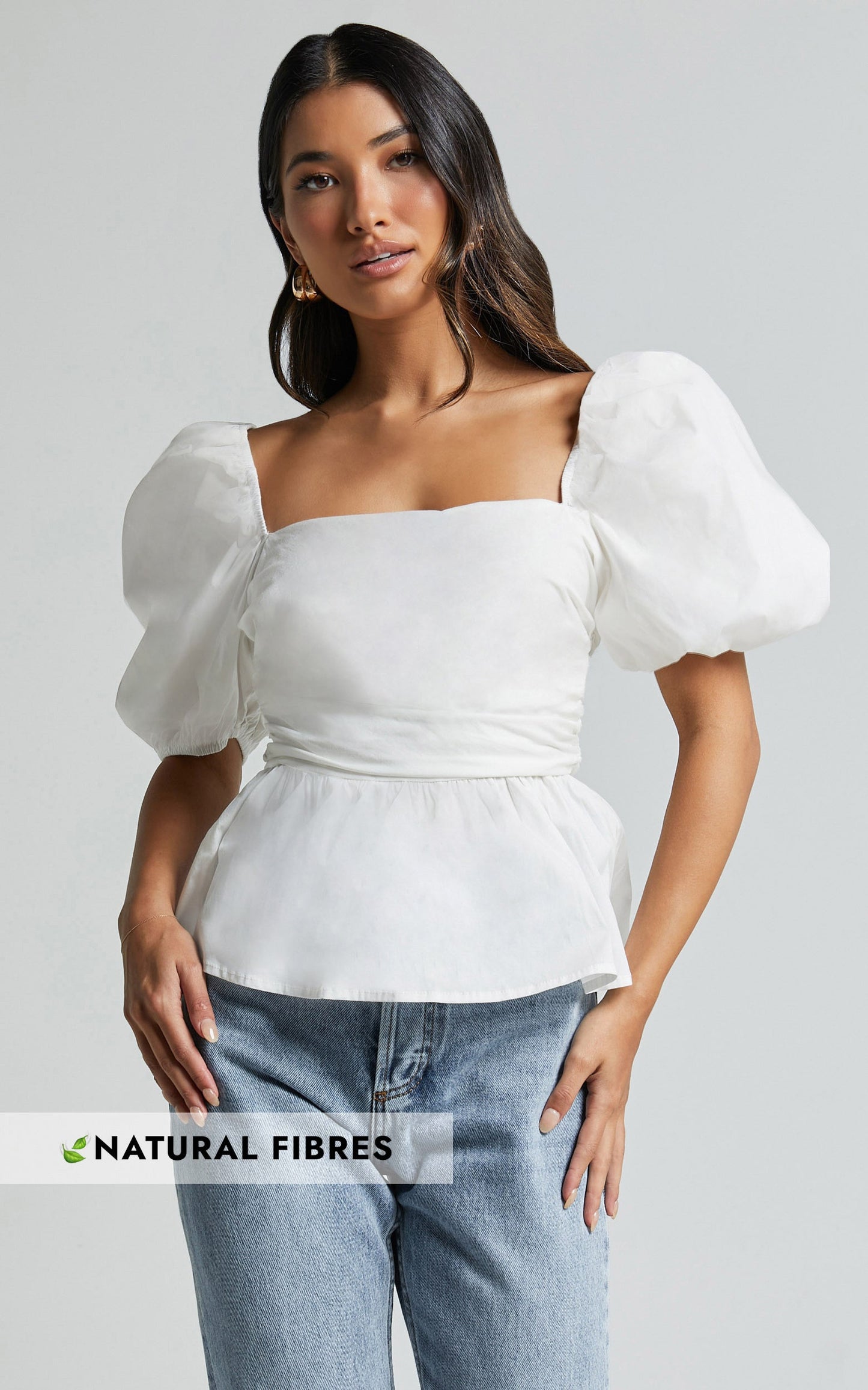 Linda Top - Short Puff Sleeve Peplum in Ivory