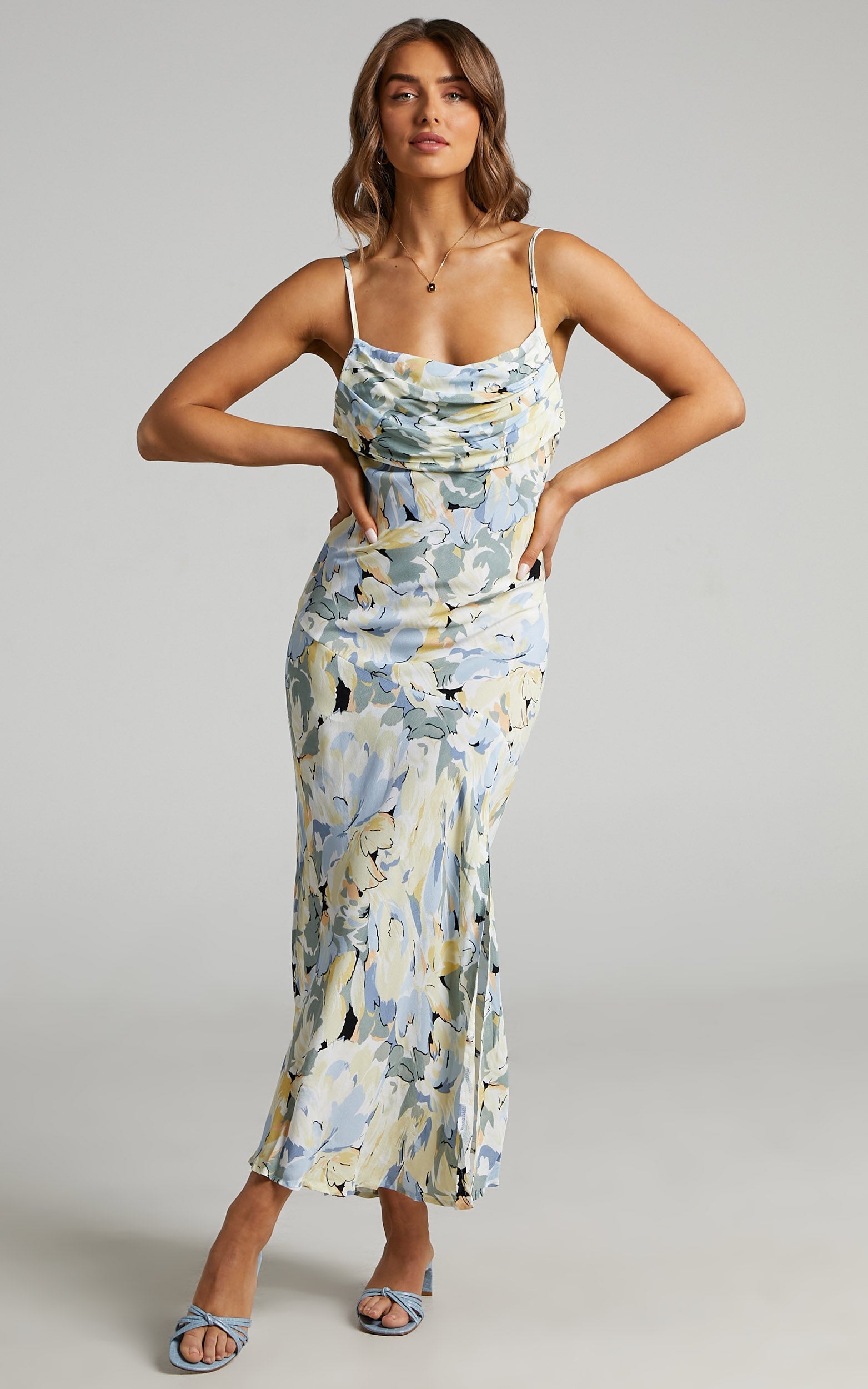 Lindie Midi Slip  Dress in Blue Foral