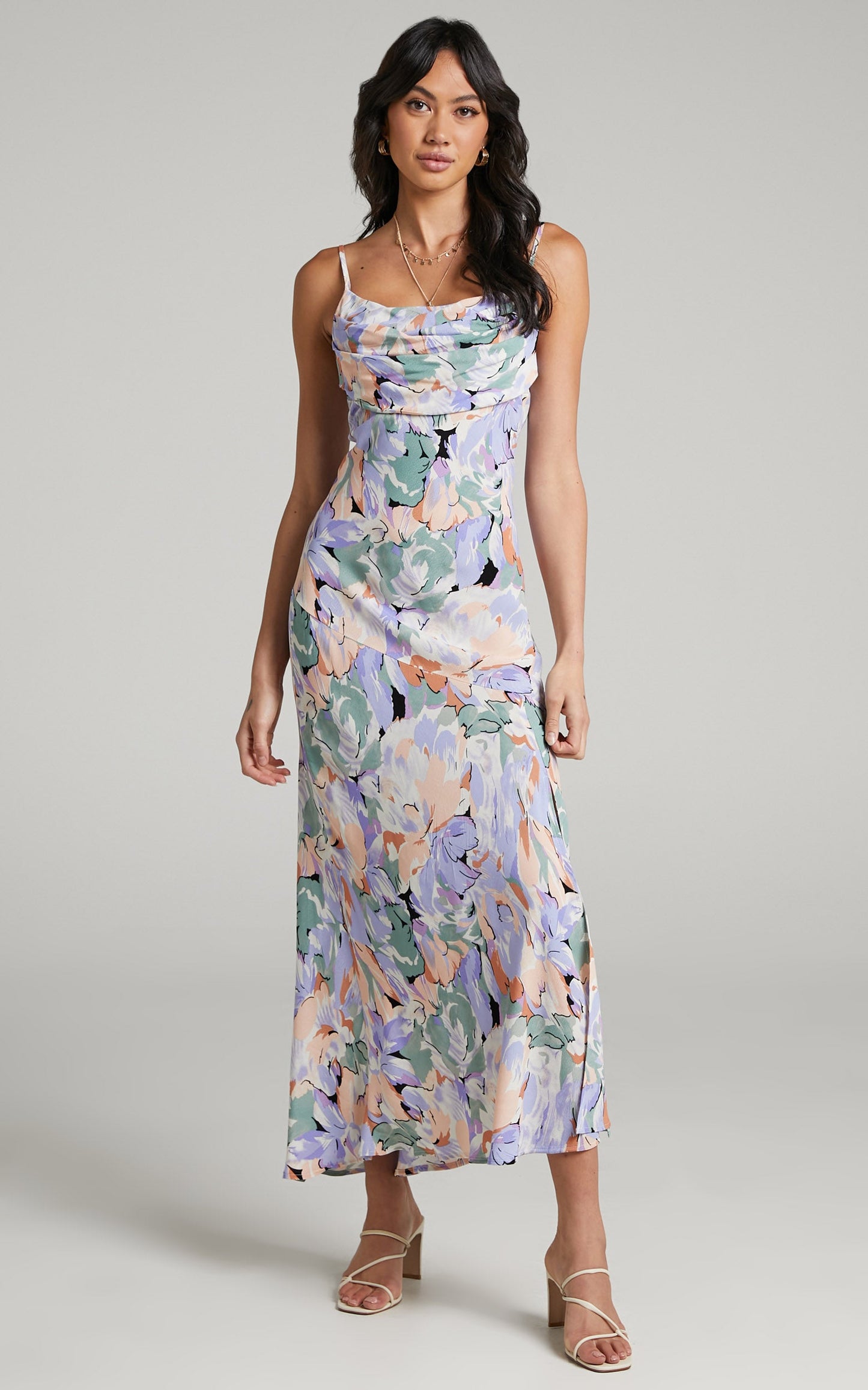 Lindie Midi Slip  Dress in Purple Floral